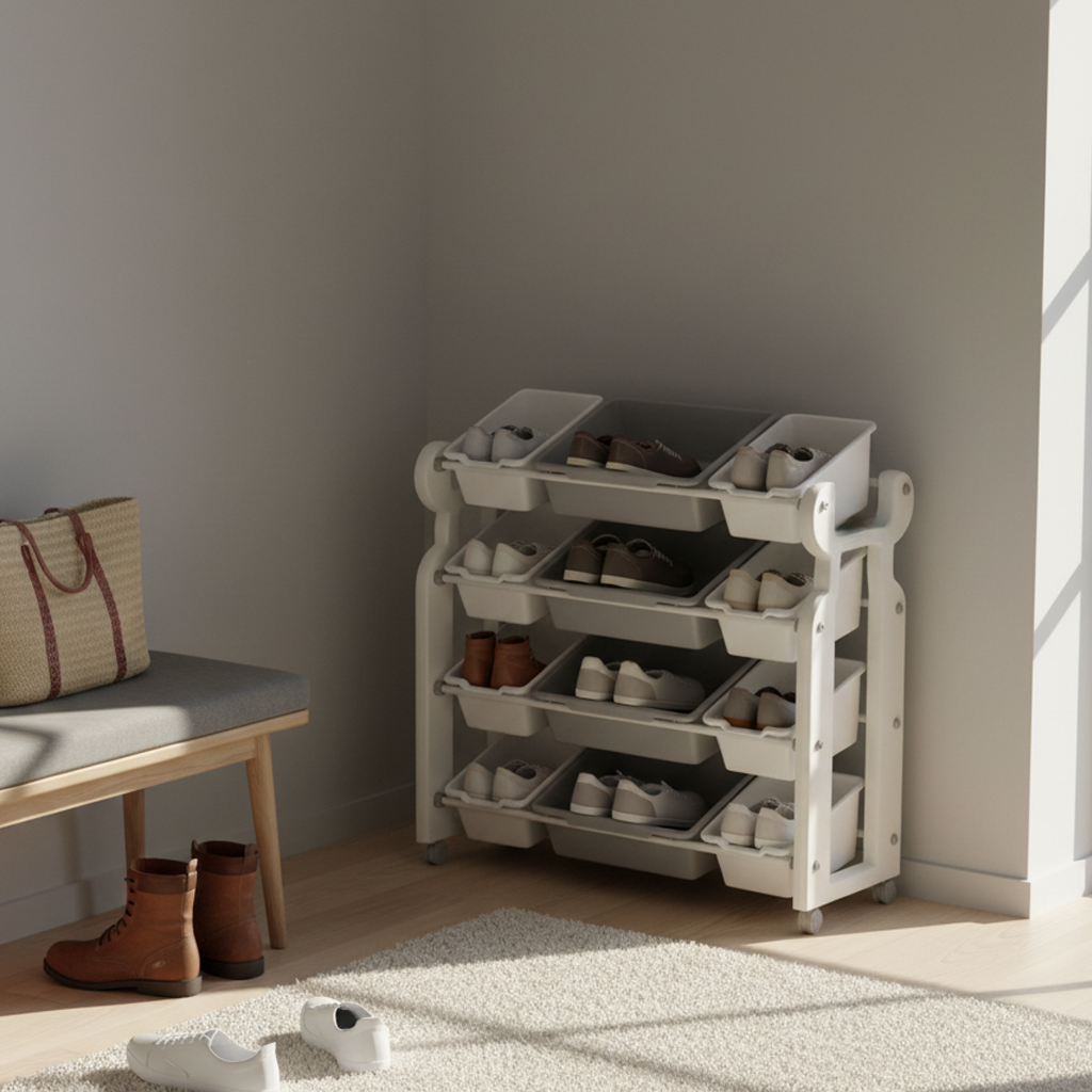 Nestly Multi-Bin Toy Organizer Cabinet, Grey/White