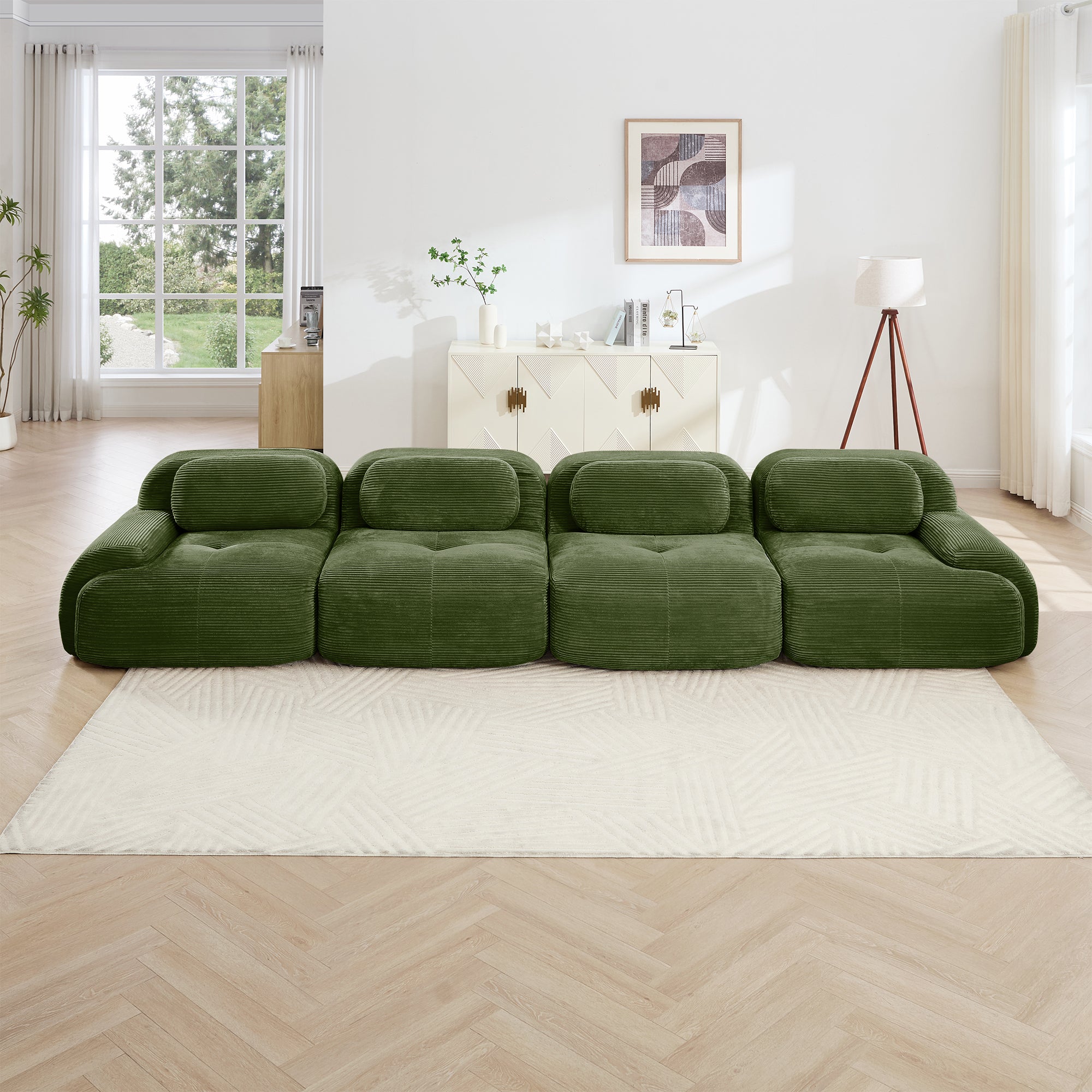 Anchorage 152" Modular Corduroy 4-Seater Sofa with Curved Armrest