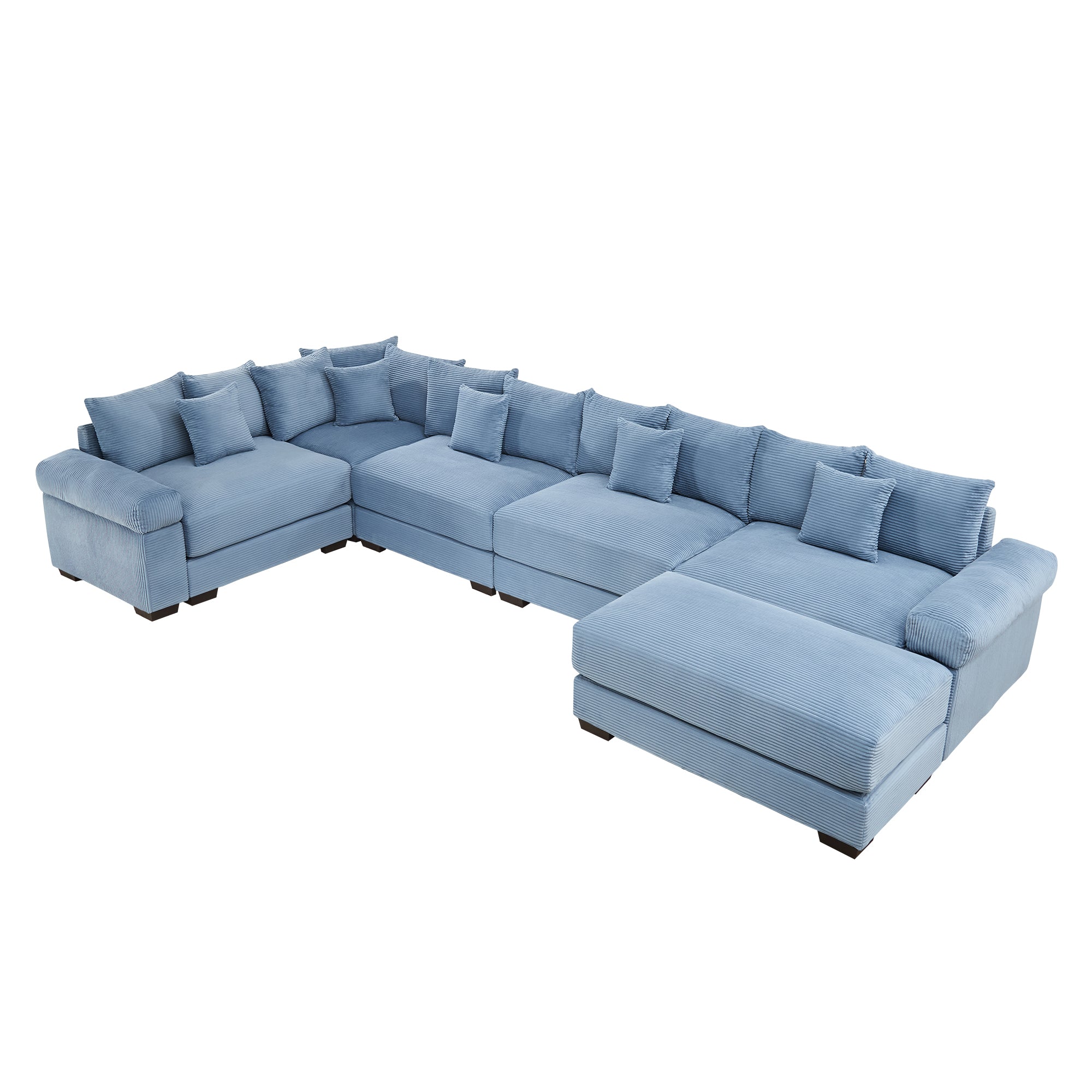 Albany 155" Modular Corduroy Oversized Cloud U-Shaped Sectional Sofa with Ottoman