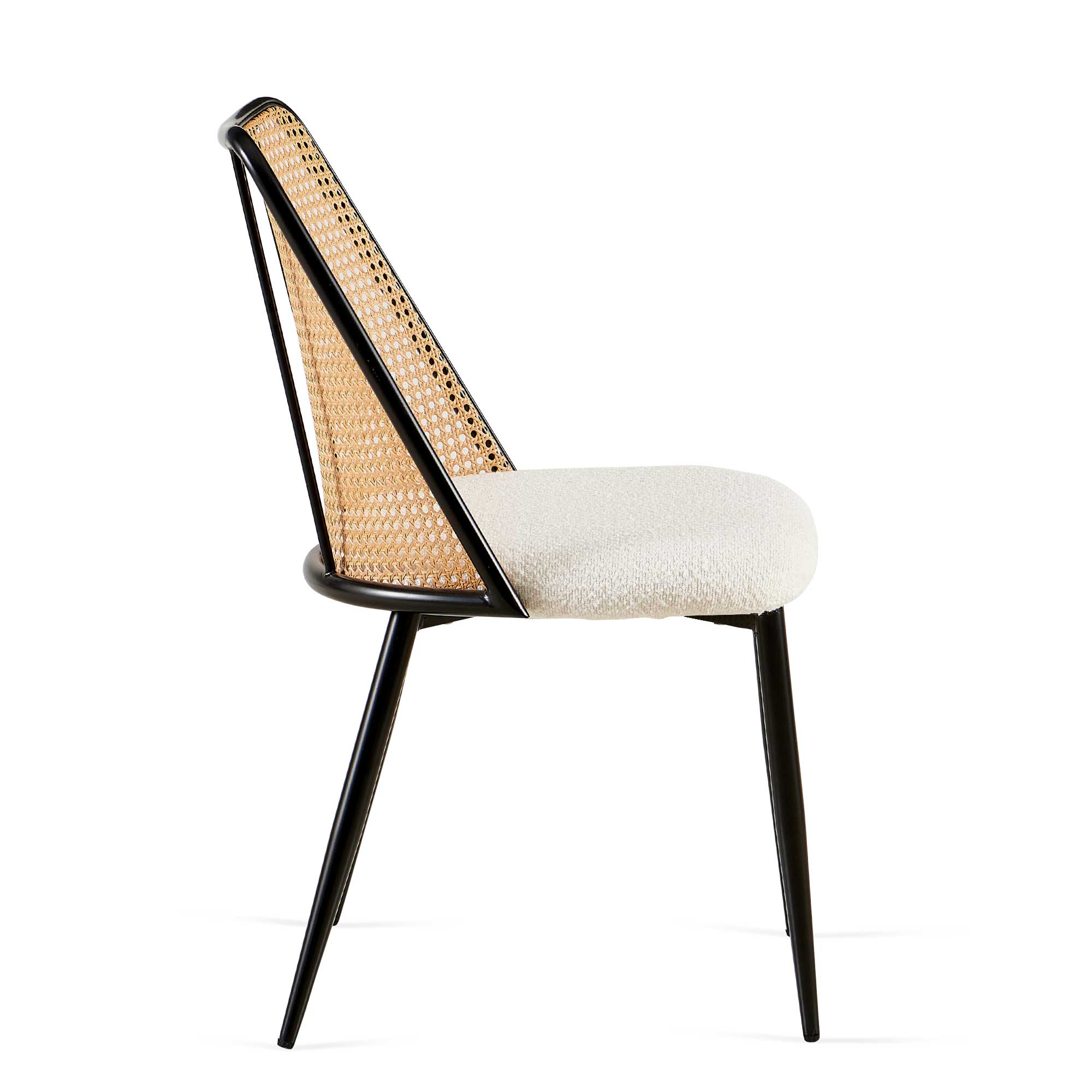 Como Boucle Upholstered Rattan Dining Chair Set of 4