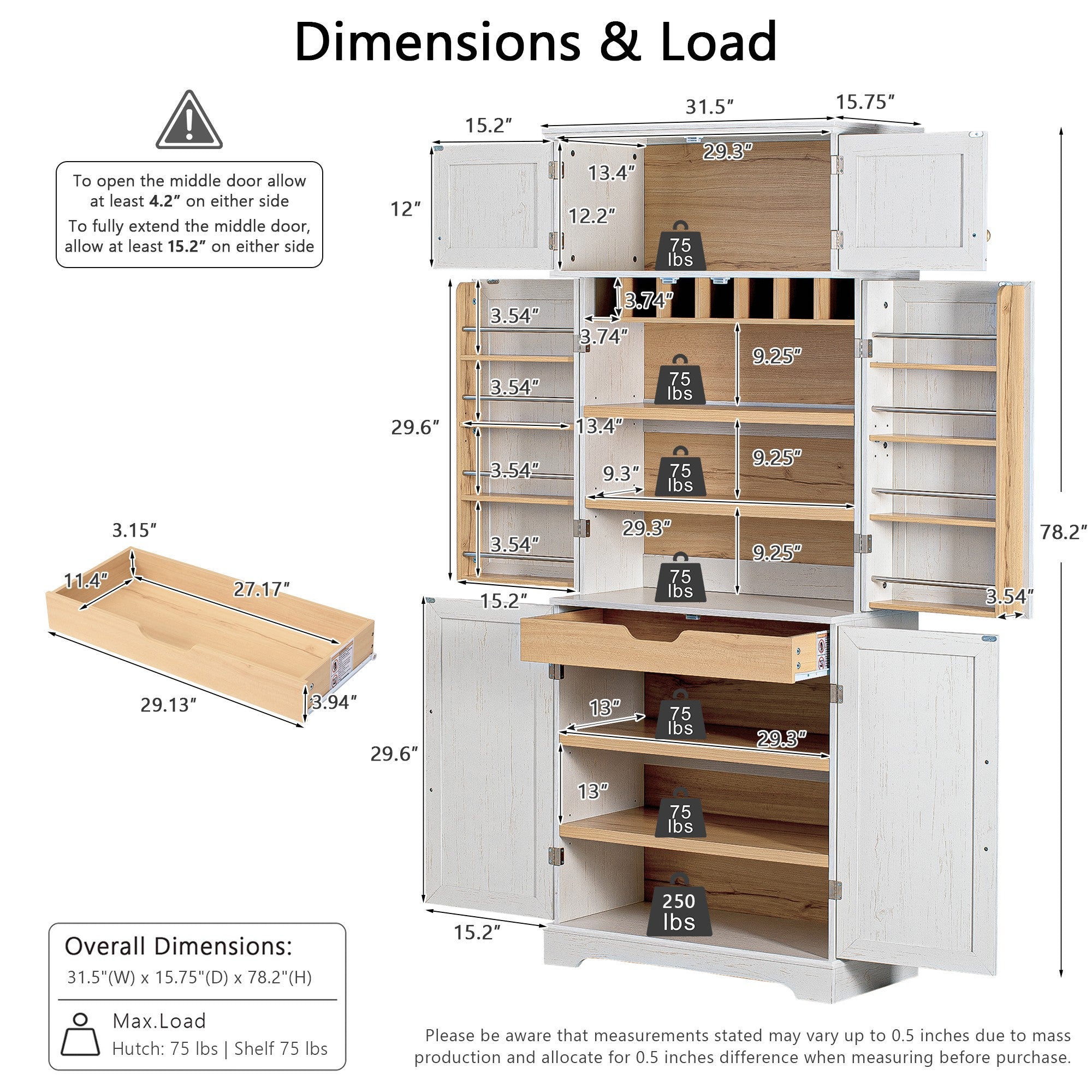 Bristol 78.2" Farmhouse White Kitchen Pantry Cabinet with Adjustable Shelves