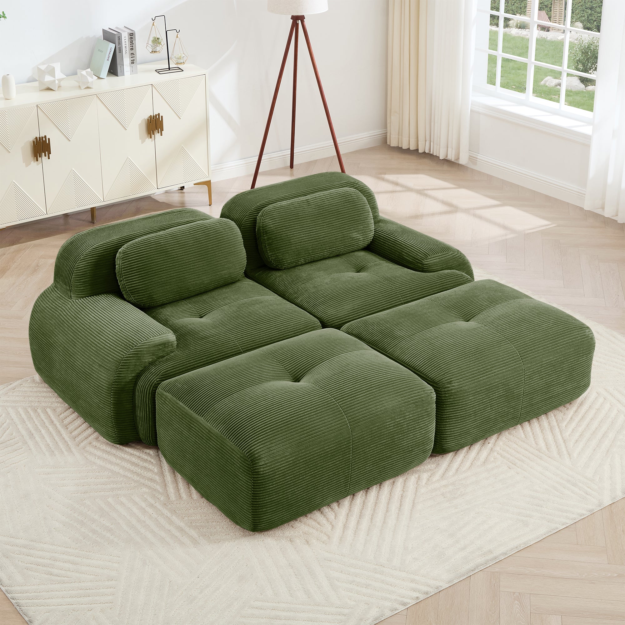Anchorage 80" Modular Corduroy Cloud Loveseat with 2 Ottomans