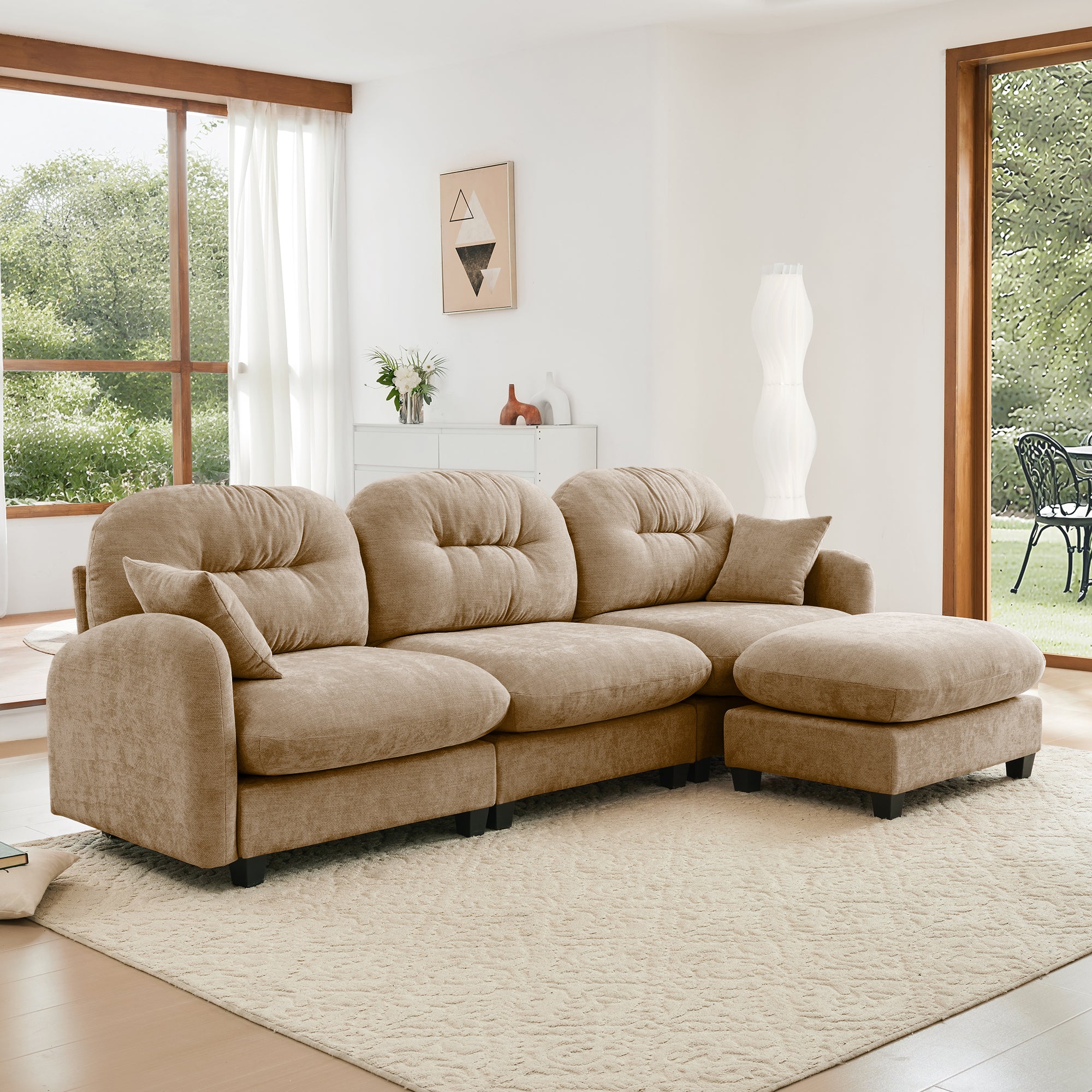 Roselyn 107" Modular Chenille Cloud L-Shaped Sectional Sofa with Ottoman