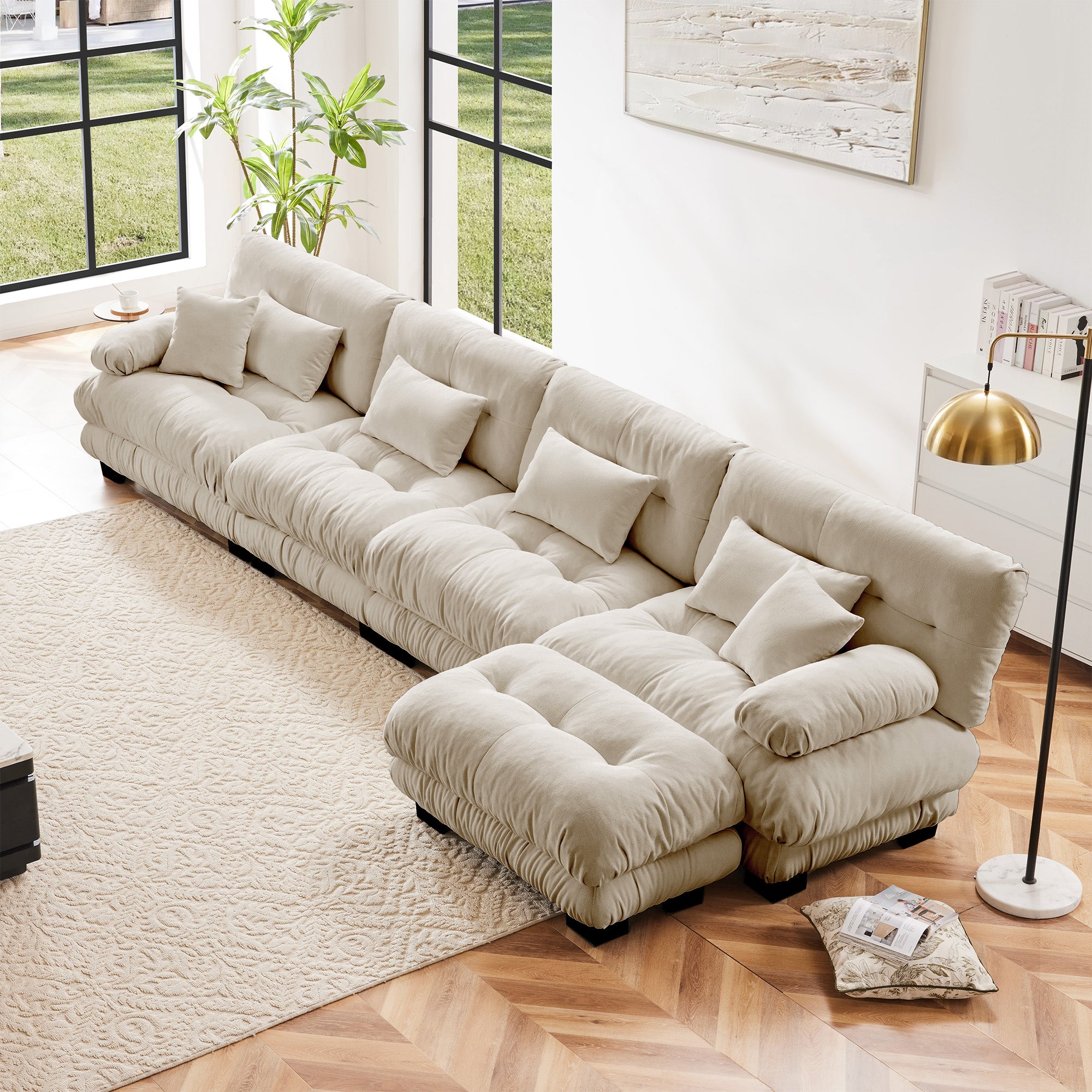 Monterey 173" Oversized Modular Chenille L-Shaped Cloud Sectional Sofa with Ottoman
