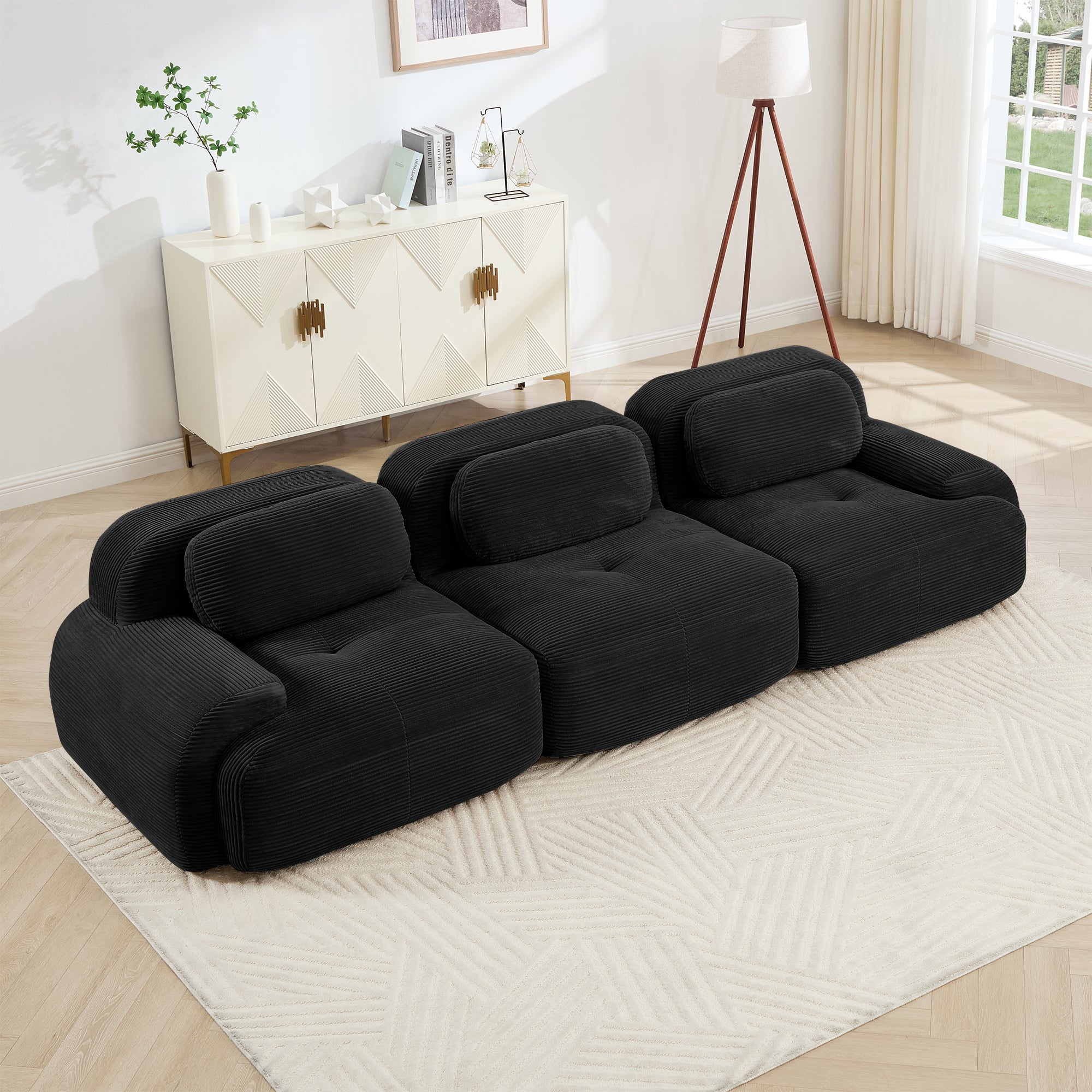 Anchorage 116" Modular Corduroy 3-Seater Sofa with Curved Armrest