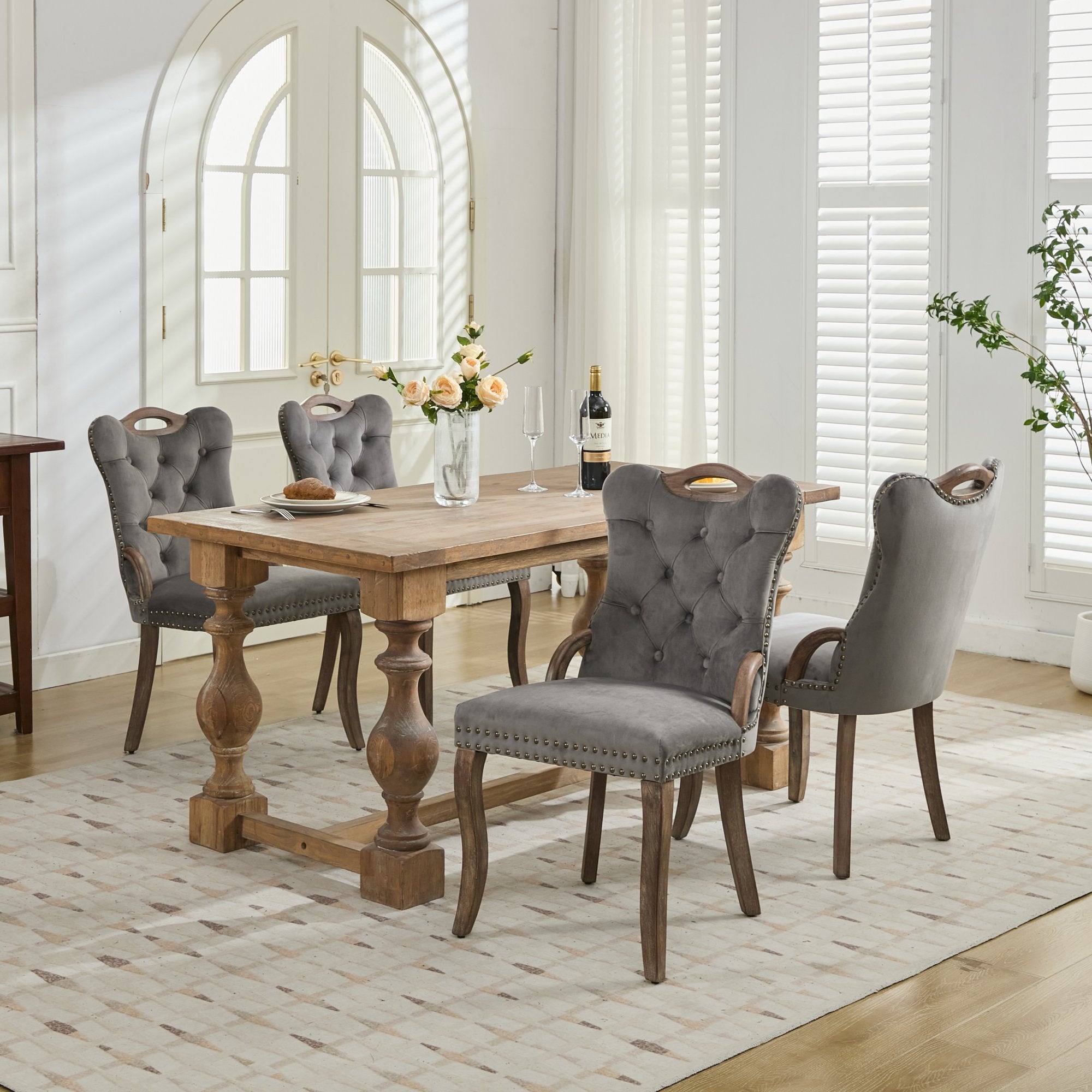 Elbe Modern Velvet Dining Chair Set of 2 with Tufted Trim