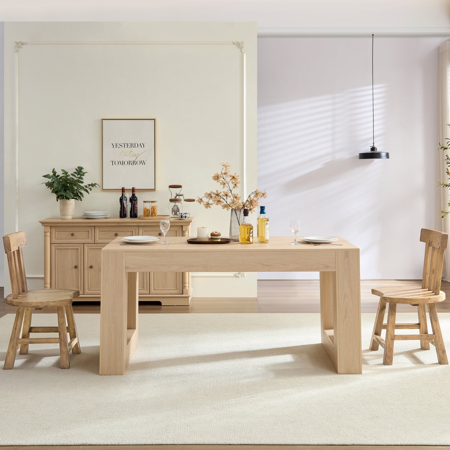 Homy Casa Rowan 63" Farmhouse Solid Wood Rectangular Dining Table