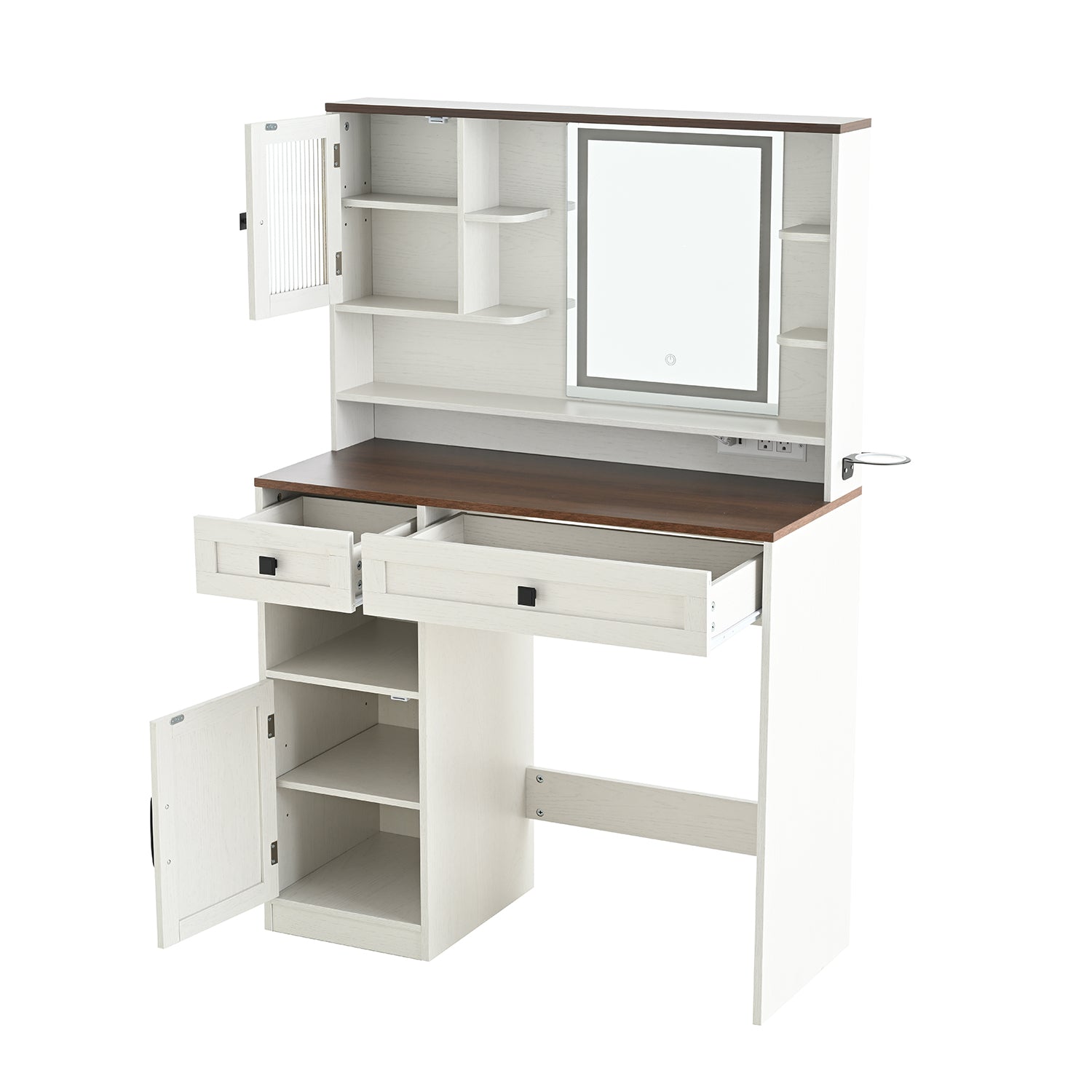 Frida 37.4" Makeup Vanity Set with Lighted Mirror and Upholstered Stool