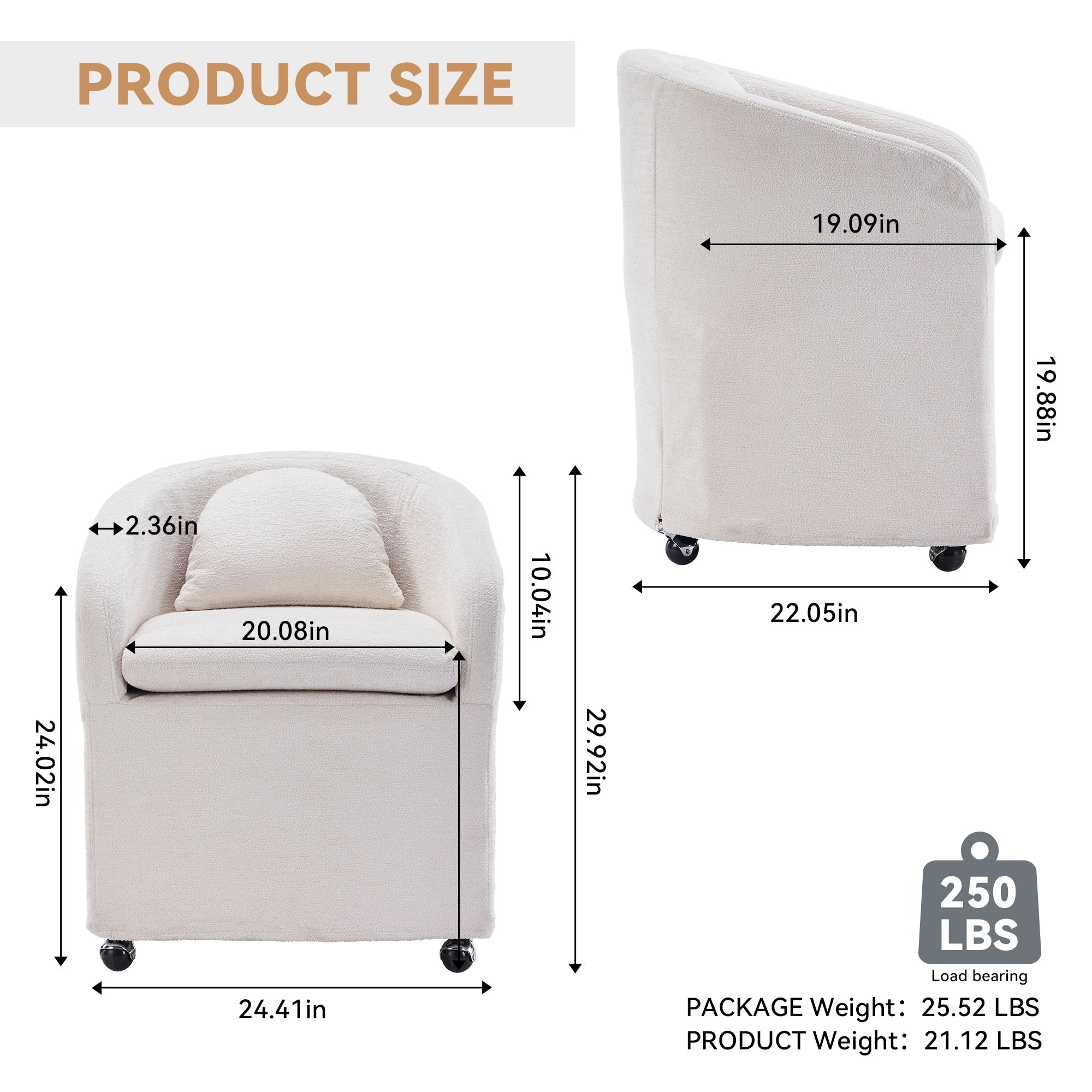 Badlands Chenille Accent Armchair with Wheels, Beige