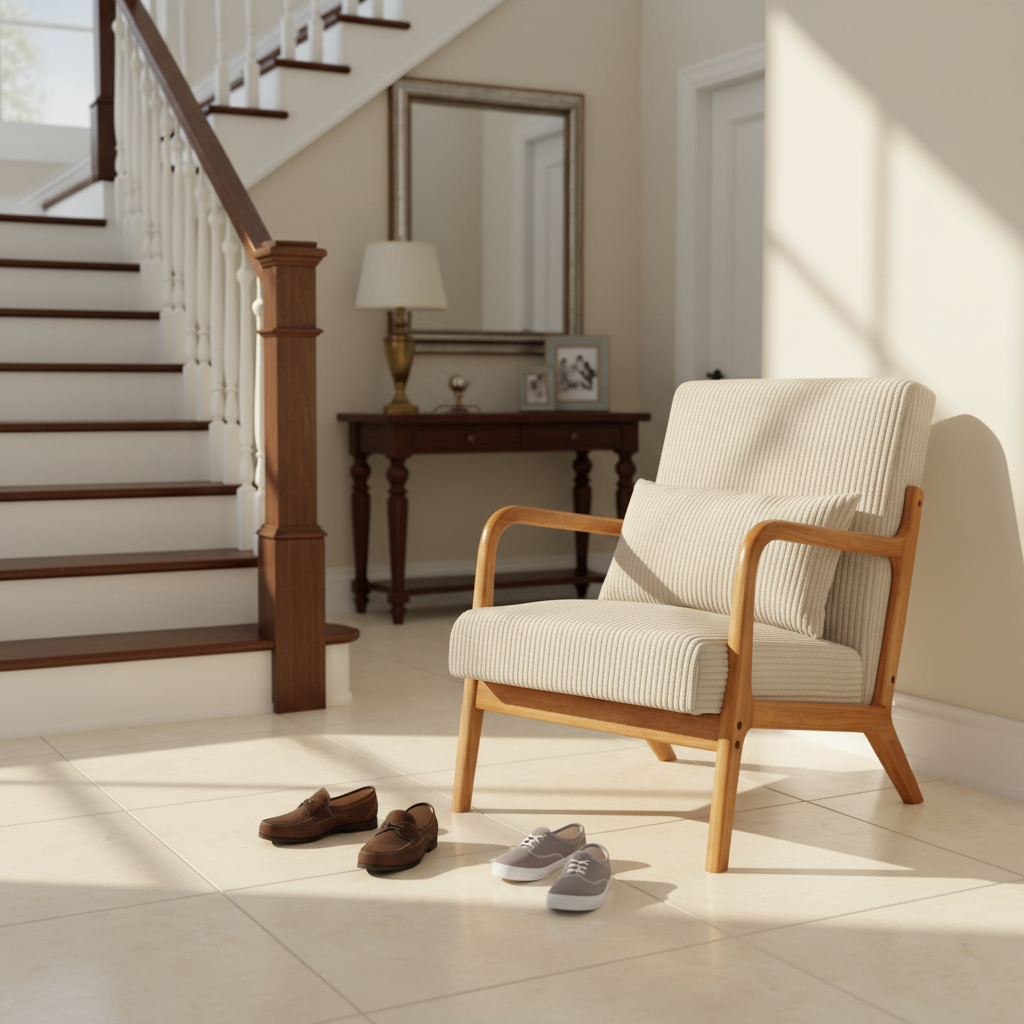 Cielo Mid-Century Upholstered Accent Chair with Pillow, Beige
