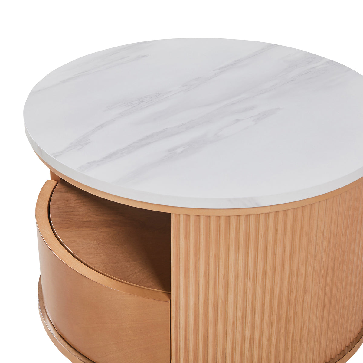 Imola 29" Marble Veneer Round Nesting Coffee Table Set with Storage Drawer