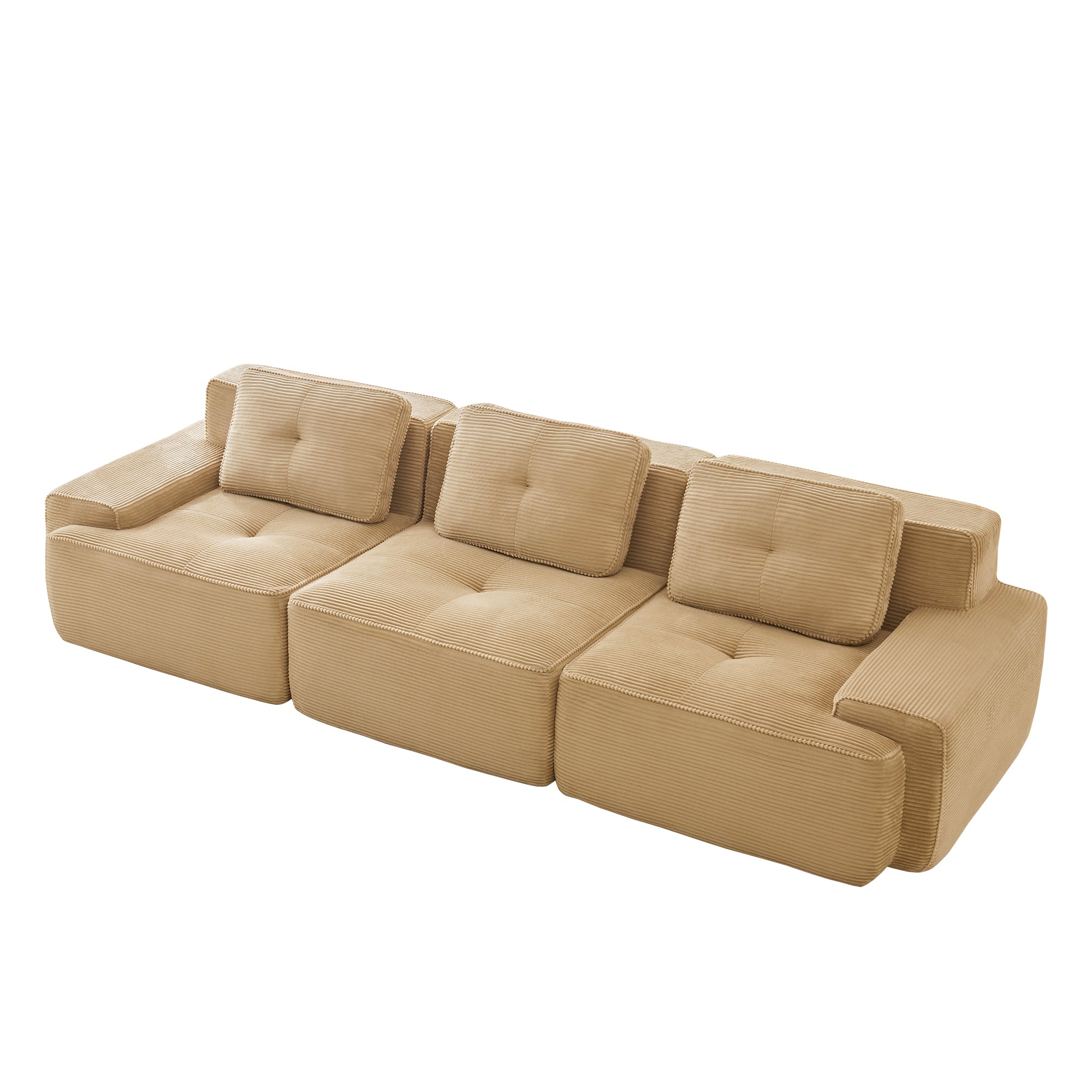 Racine 117" Modular Corduroy Fabric 3-Seater Sofa with Pillows