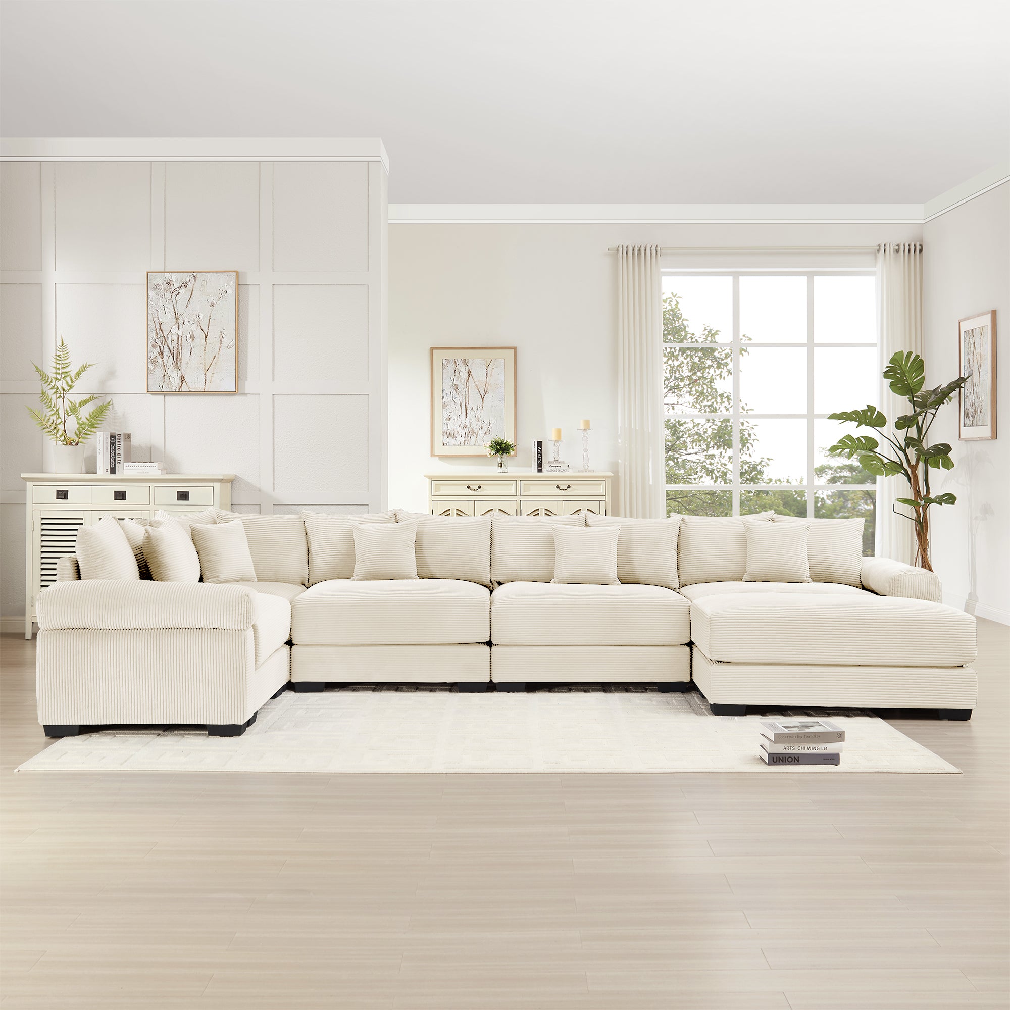 Albany 155" Modular Corduroy Oversized Cloud U-Shaped Sectional Sofa with Ottoman