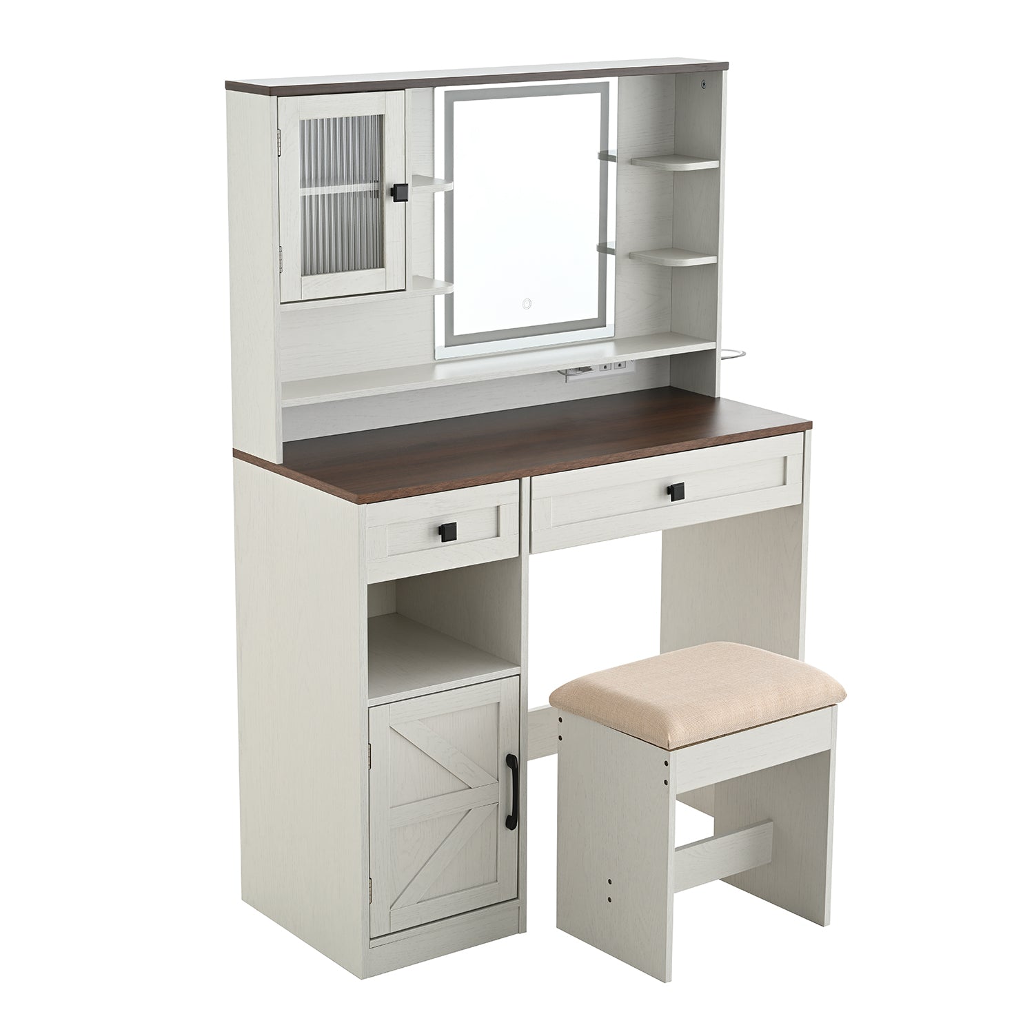 Frida 37.4" Makeup Vanity Set with Lighted Mirror and Upholstered Stool