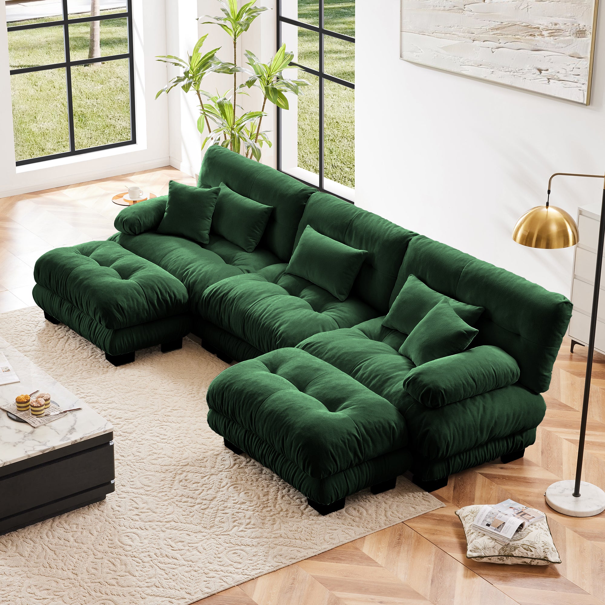 Monterey 134" Modular Chenille U-Shaped Cloud Sectional Sofa with 2 Ottomans