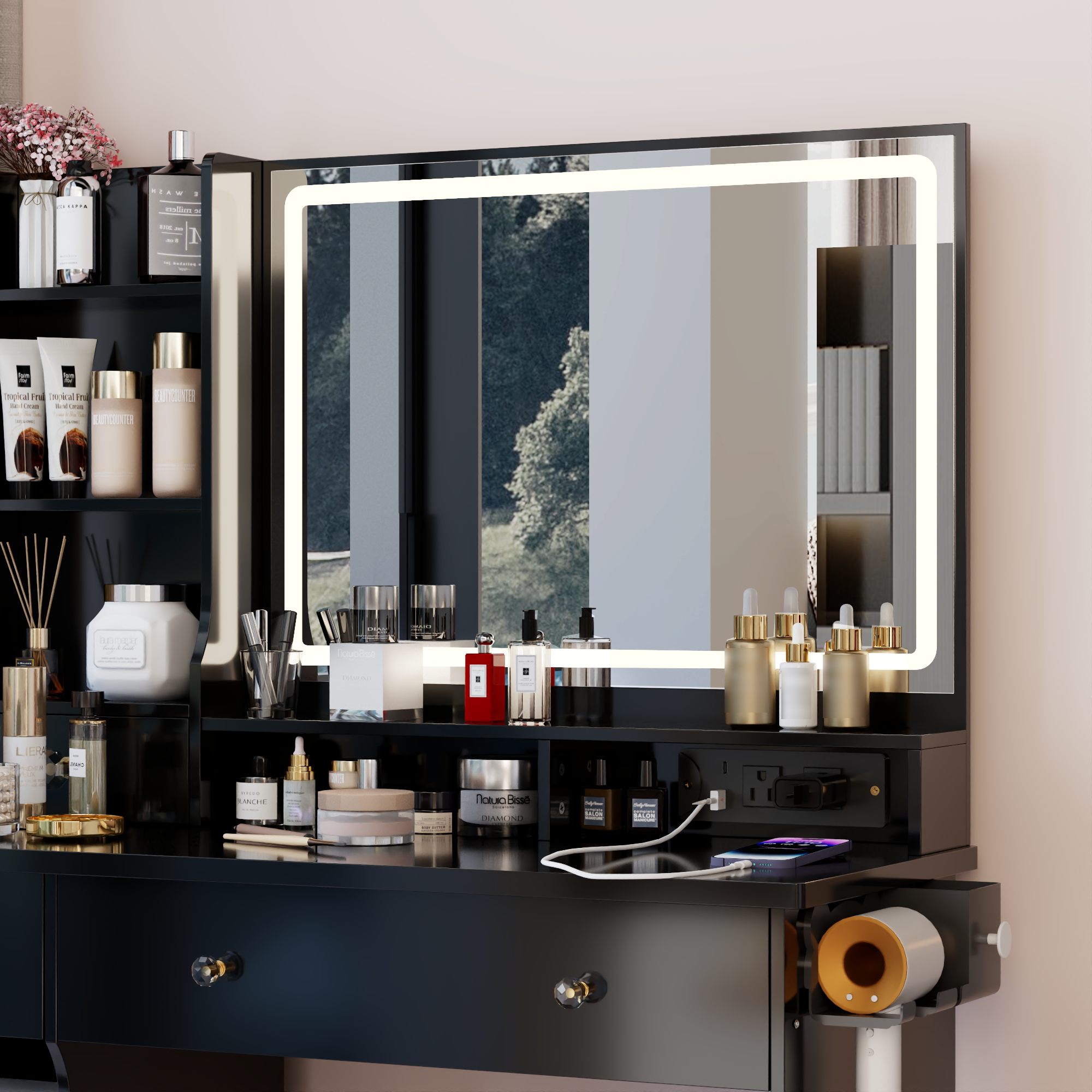 Aarhus 41" Vanity Set with LED Mirror,USB Power Station