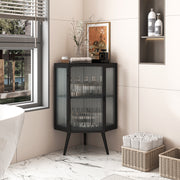 22.25' Floor Coner Cabinet with Tempered Glass Door & Storage Shelves for Bathroom, Living Room, Bedroom (Black)