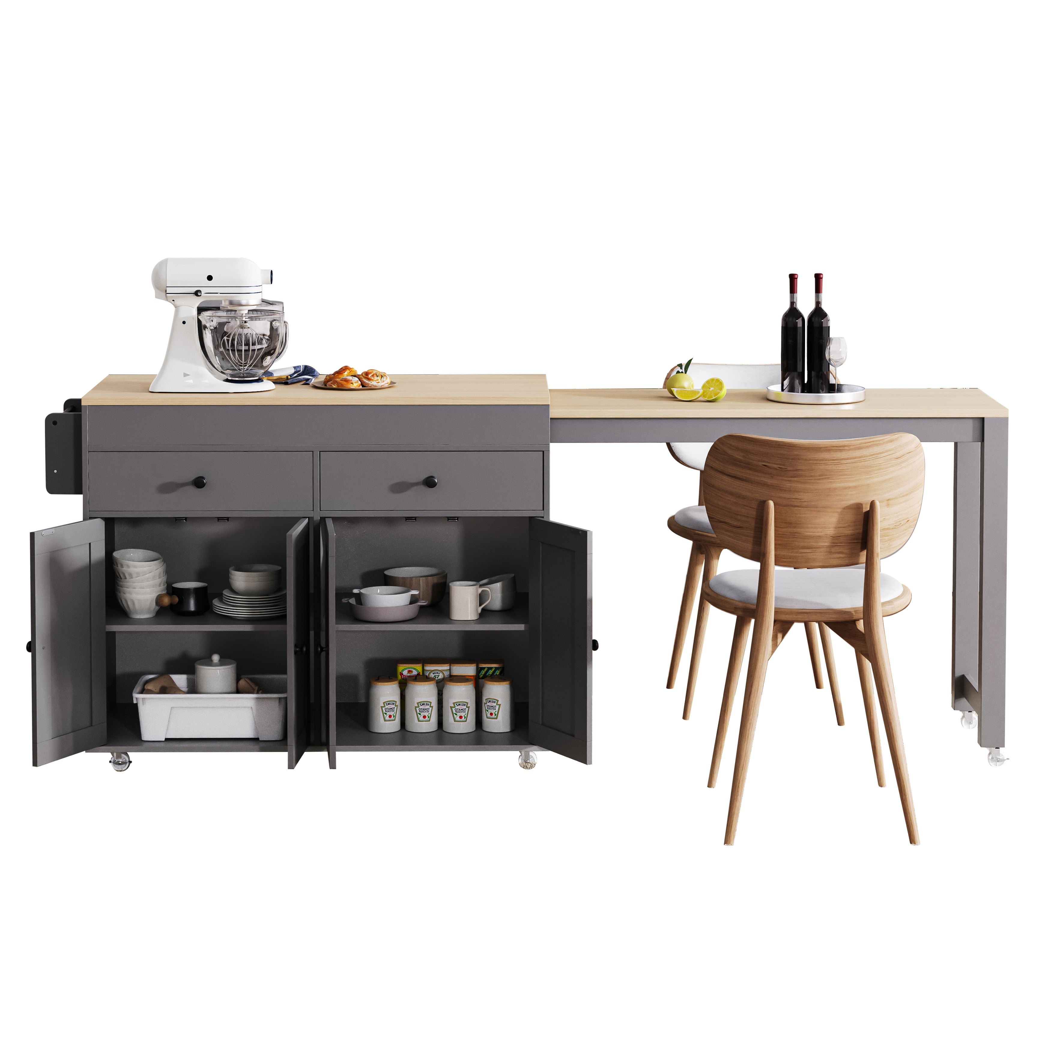 Mekong 74" Kitchen Island with Extendable Dining Table