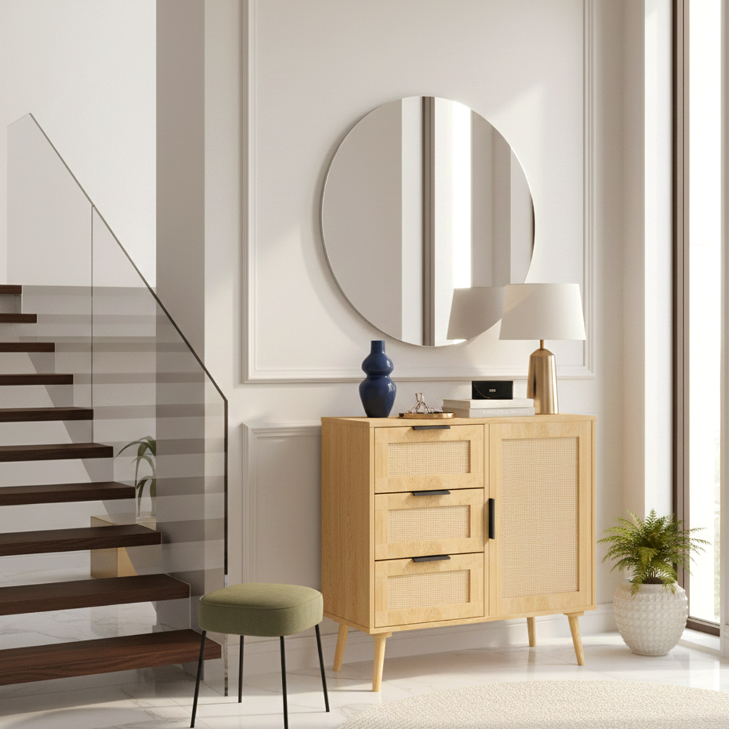Terra Rattan Accent Storage Cabinet, Natural Wood Finish