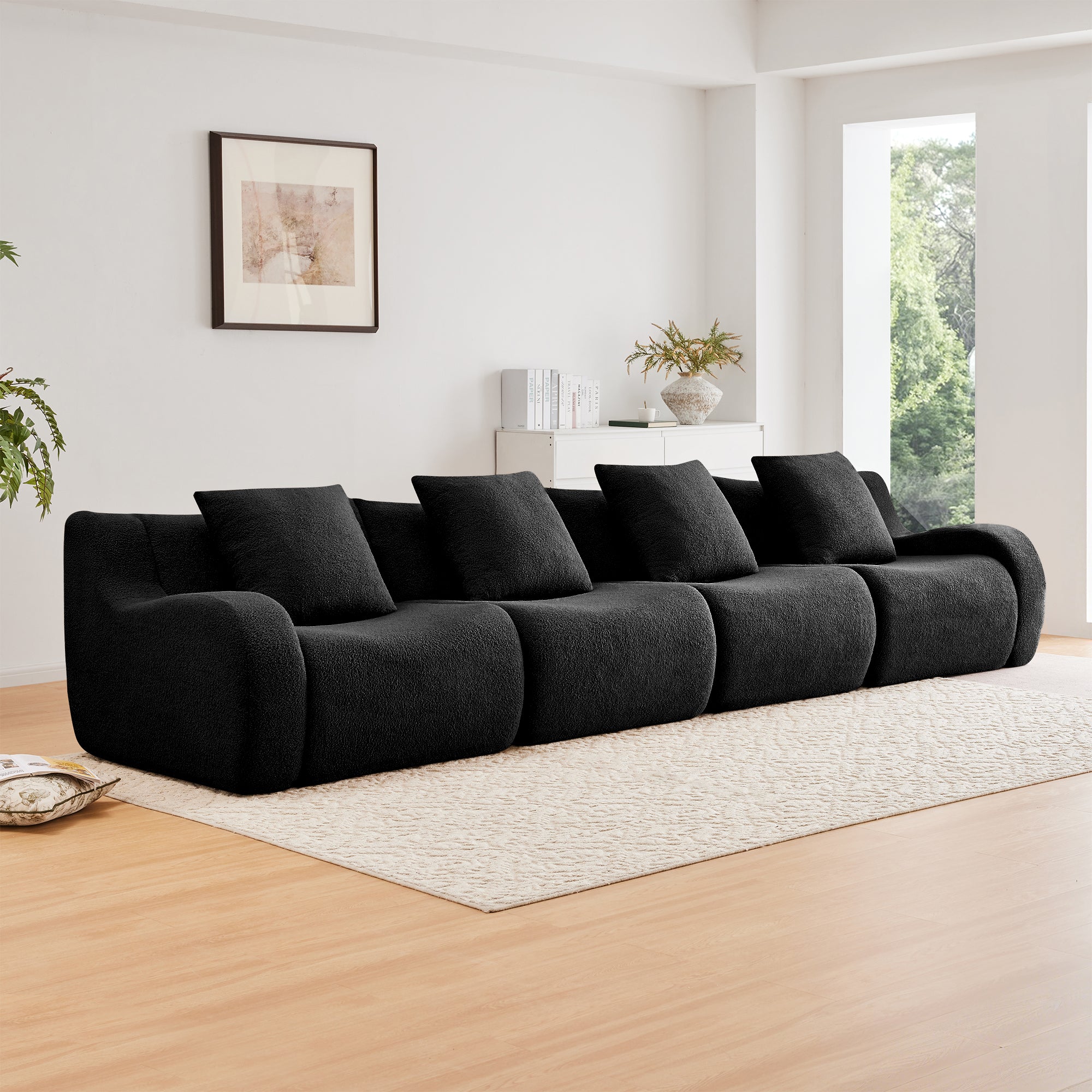Chico 146" Modular Teddy Fabric 4-Seater Sofa with Curved Armrests