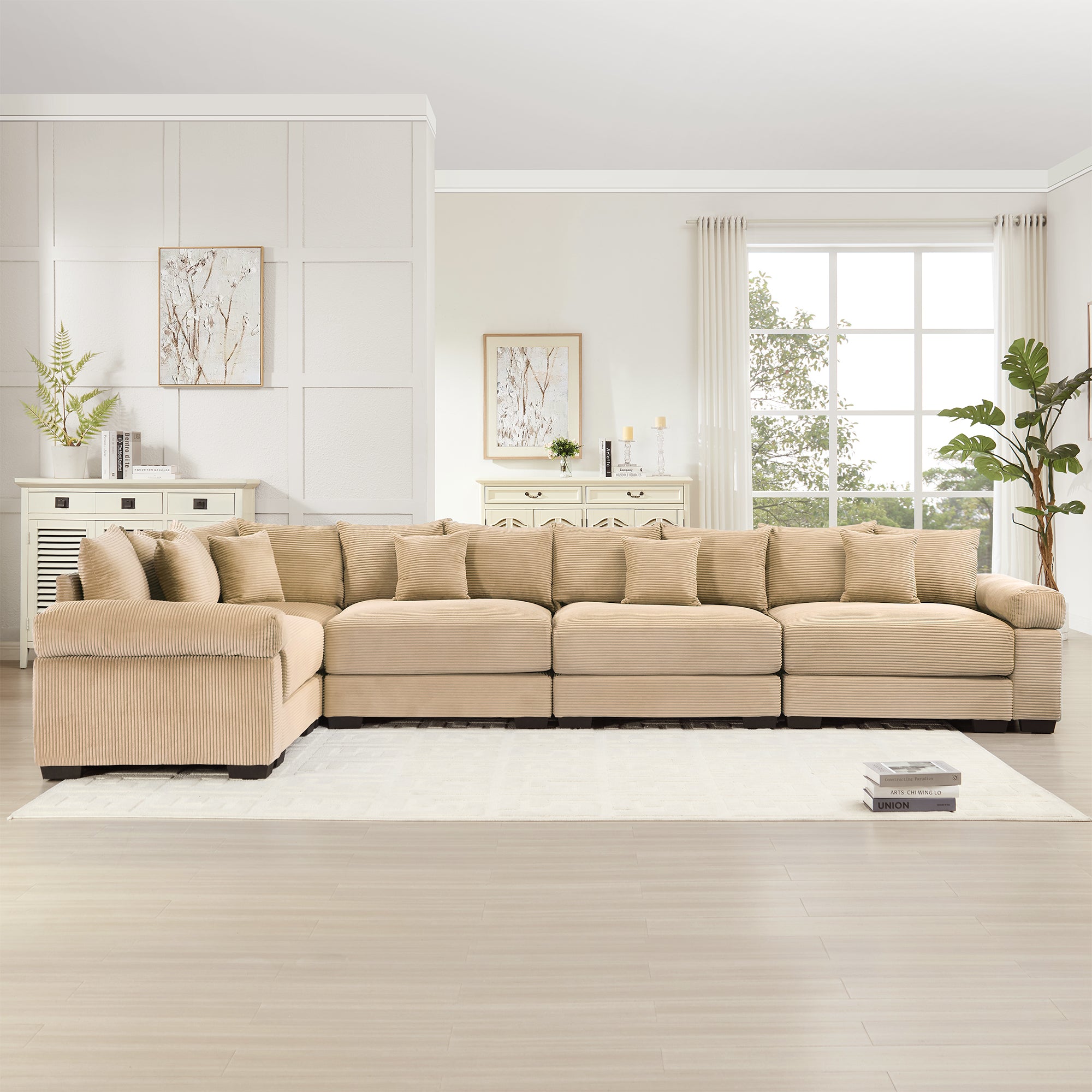 Albany 155" Modular Corduroy Oversized Cloud L-Shaped Sectional Sofa with Ottoman