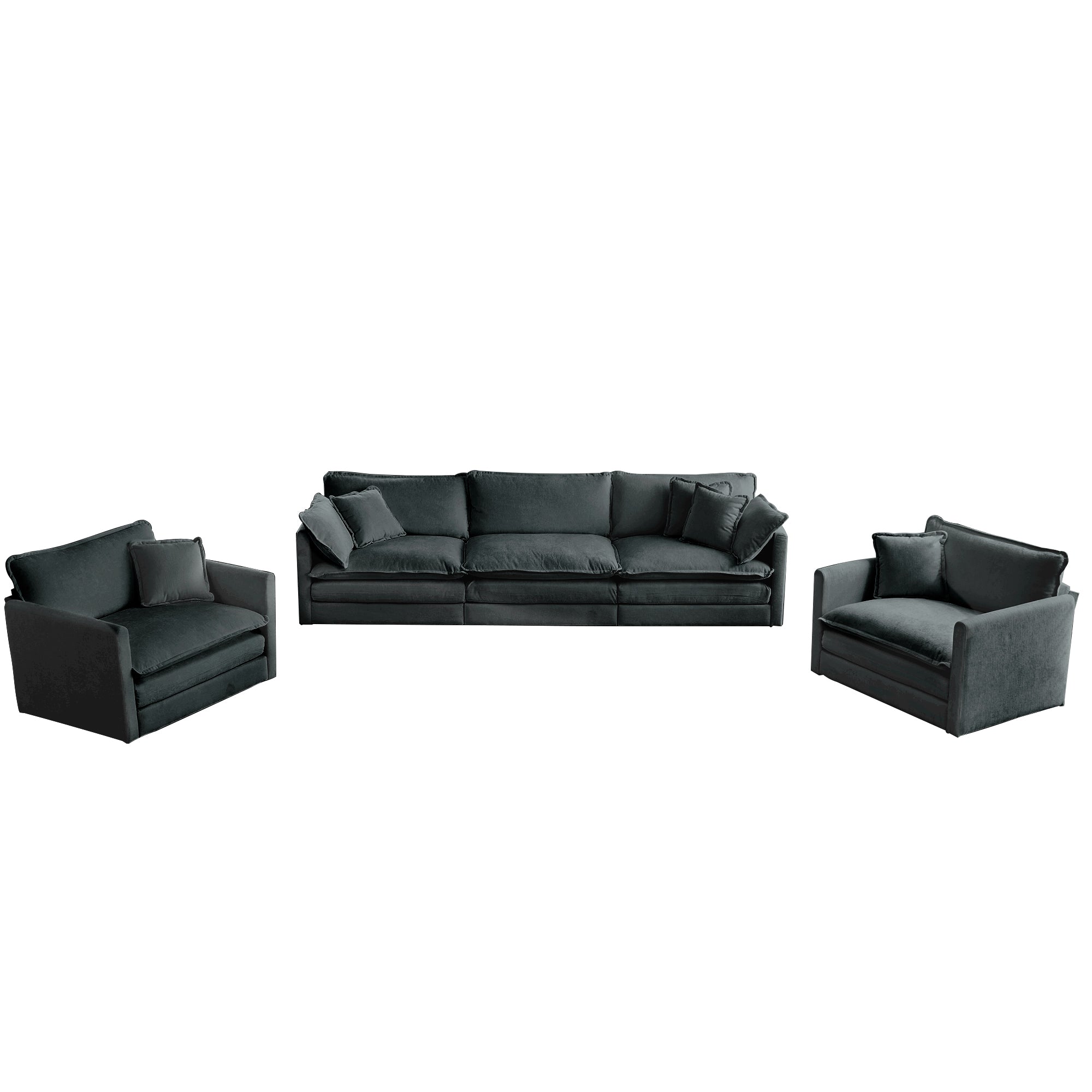 Fremont 3 Piece Chenille Upholstered Modular Sofa Set with Armchairs and 3-Seater Sofa