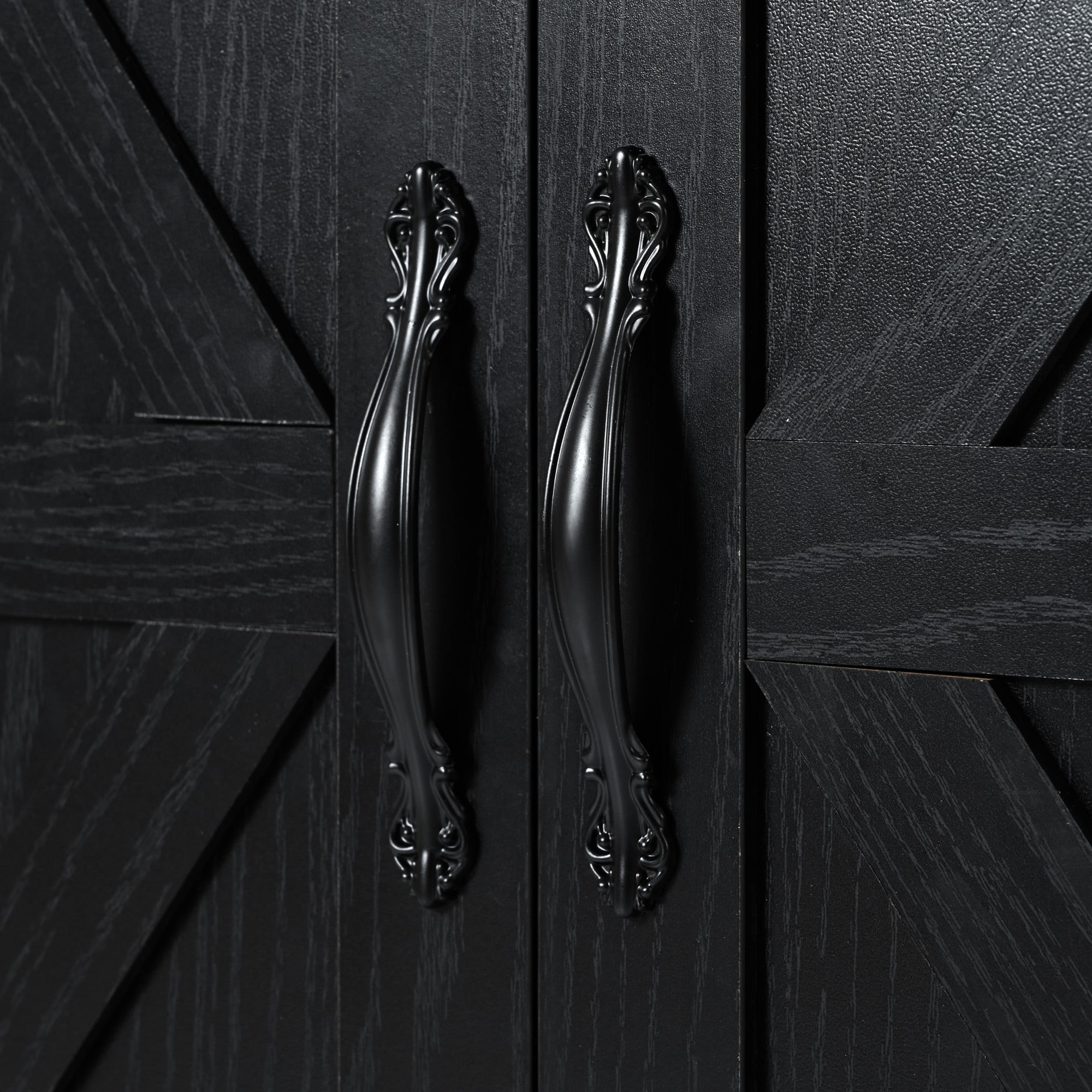 54.5" Farmhouse Kitchen Island with Power Outlet, Kitchen Storage Island  with Internal Storage Rack, Drop Leaf, Spice Rack, Rolling Kitchen Cart on Wheels, for Home, Kitchen and Dining Room,Black