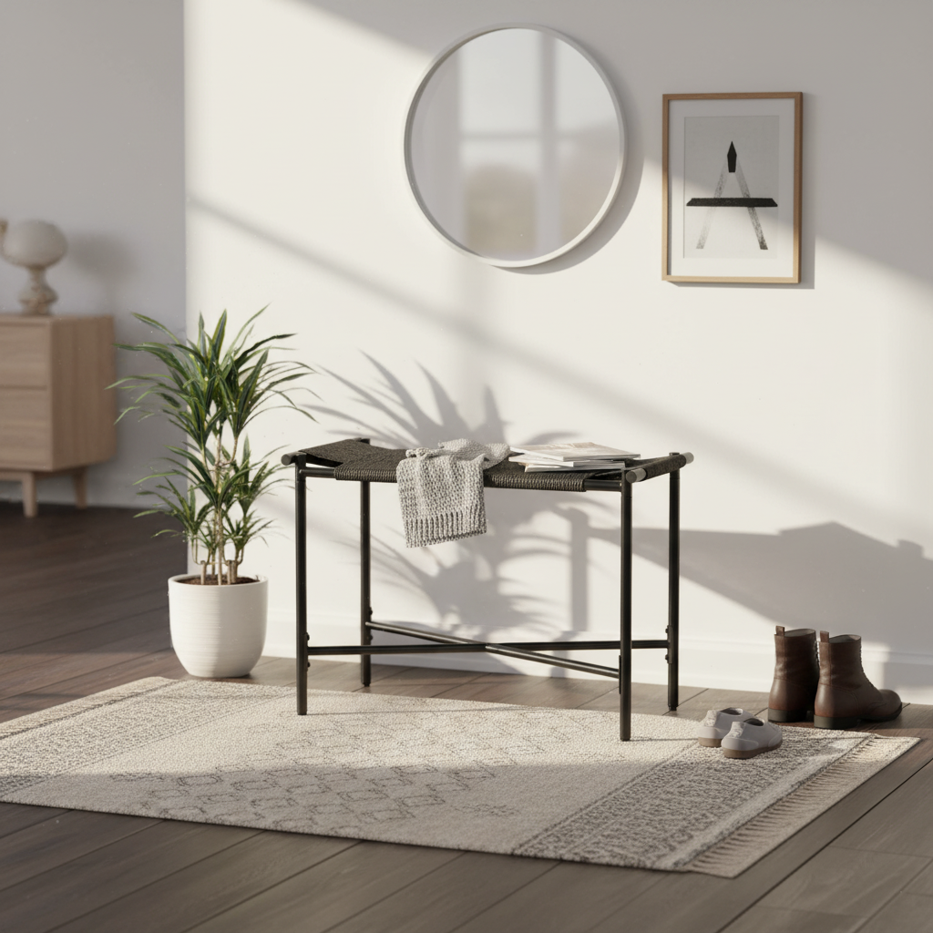 Sorella Woven Accent Entryway Stool, Black