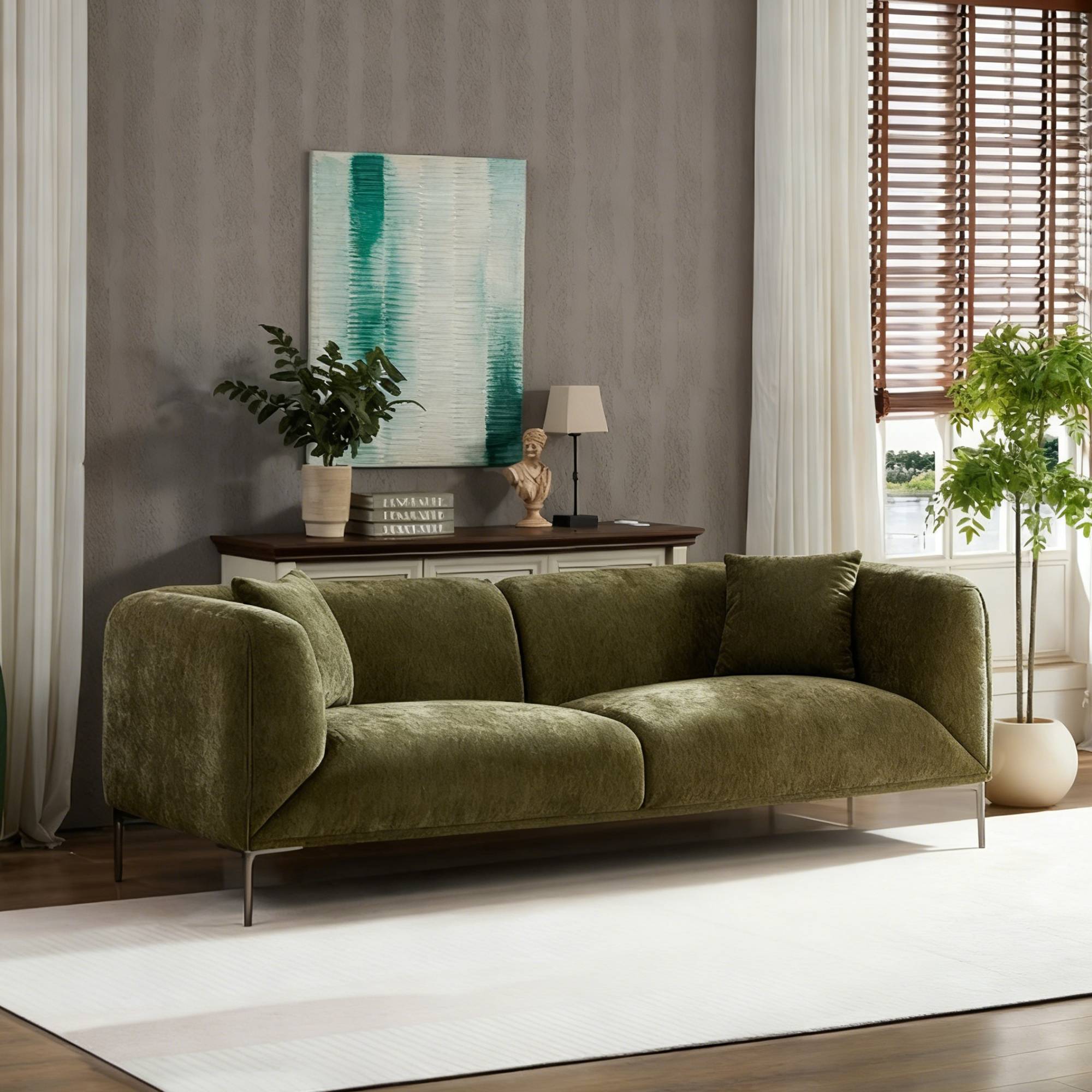 1-Pack Green Modern Sofa, 3-Seater Curved Couch for Living Room, Boucle Fabric, High-Density Foam, Sturdy Wood Frame, Multipurpose Space-Saving Furniture, Easy Assembly, Comfortable Seating