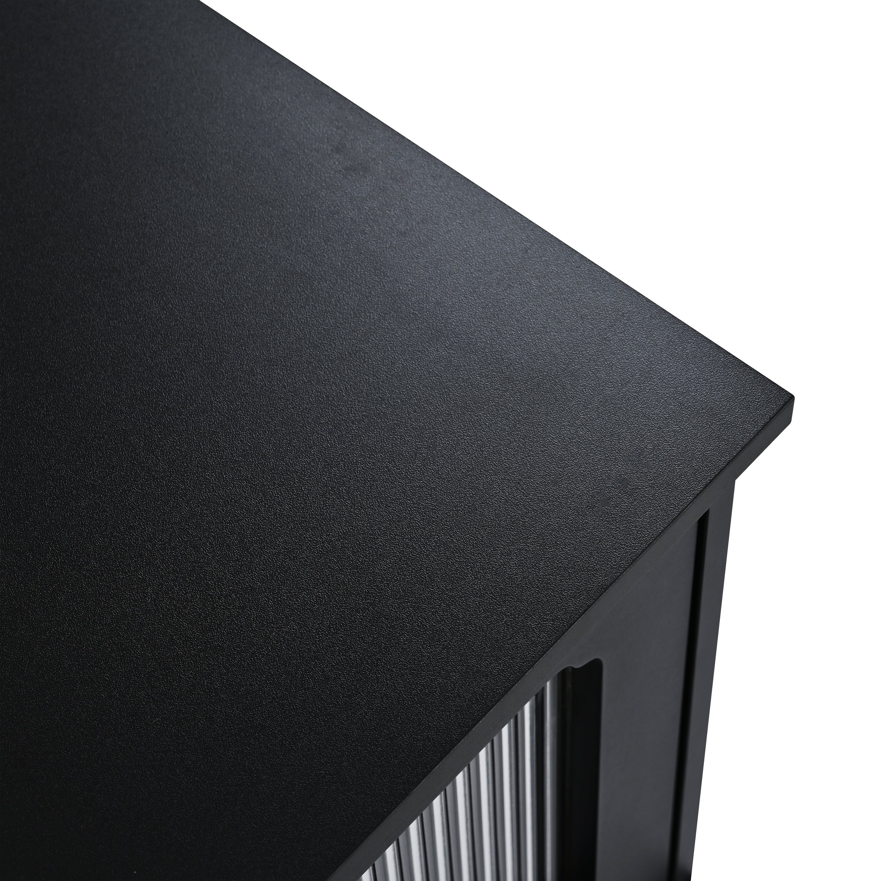 Retro Design TV Stand with Fluted Glass Doors for TVs Up to 78'', Practical Media Console with 2 Drawers and Cabinets, Elegant Entertainment Center for Living Room, Black