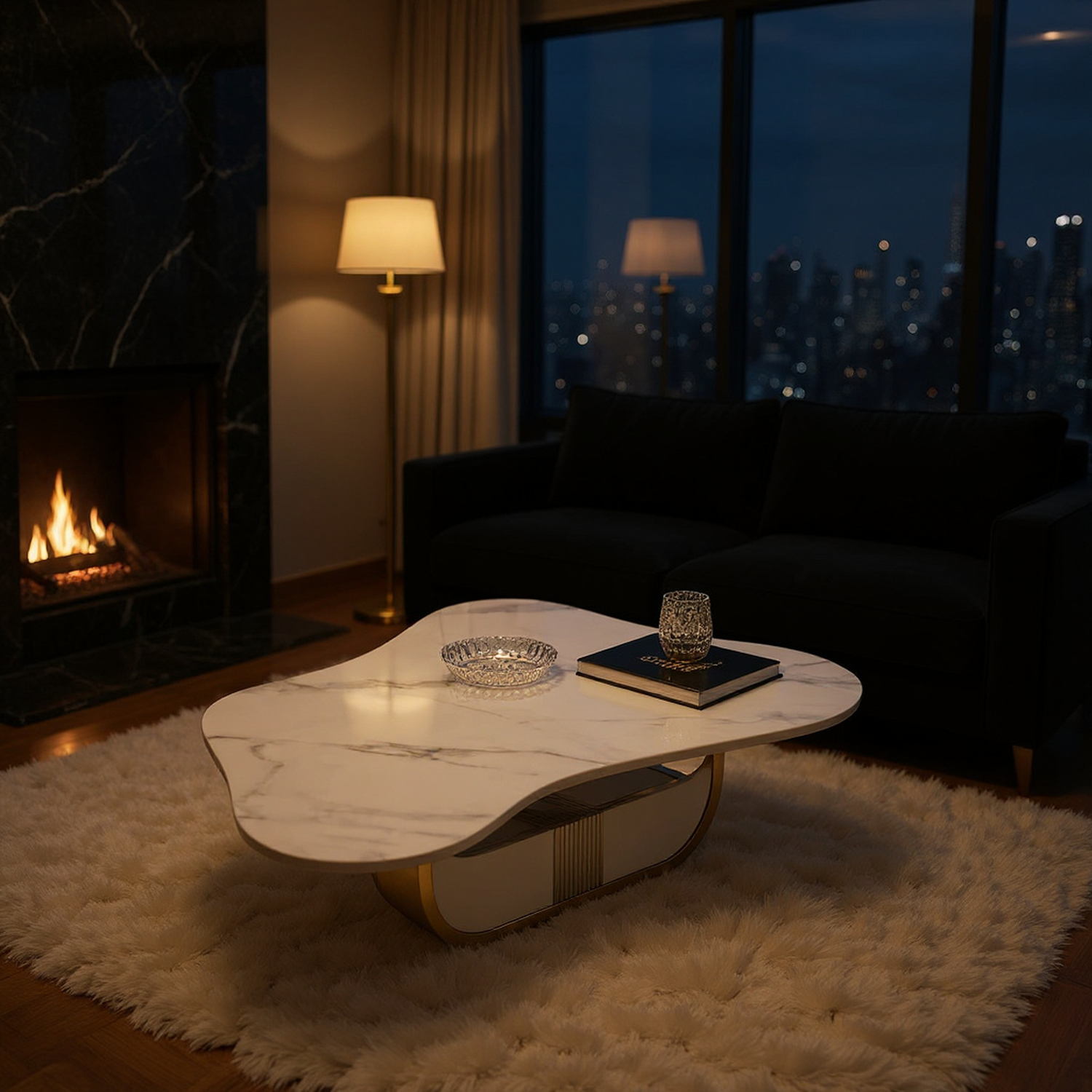 Modern Butterfly Coffee Table with Sintered Stone Top – Oval Center Table with Storage Shelf & Drawer, Stainless Steel Base & MDF Cabinet