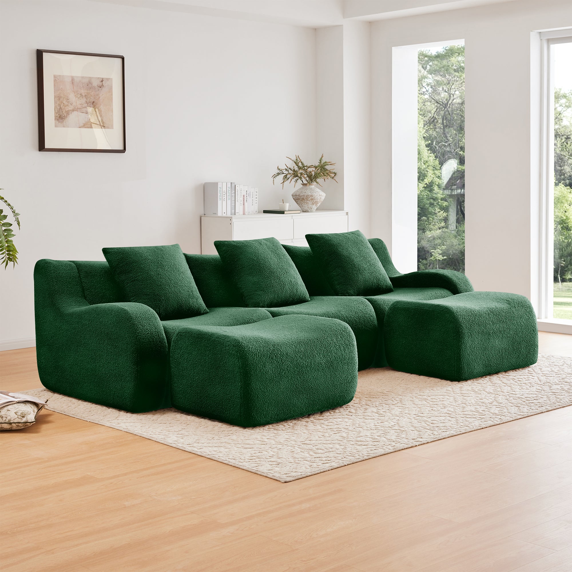 Chico 115" U-Shaped Modular Teddy Fabric U-shaped Sectional Sofa with 2 Movable Ottomans