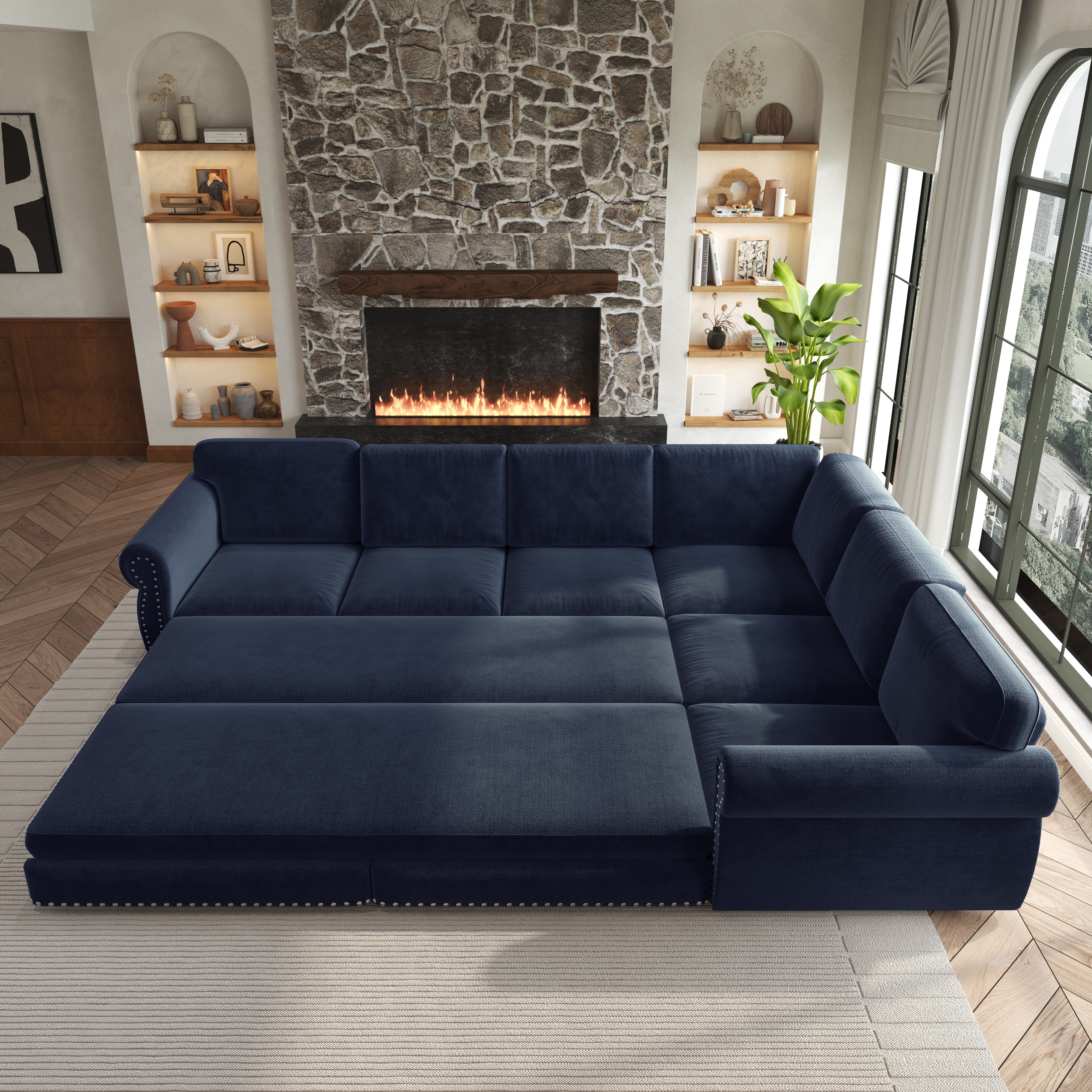 Buffalo 118" Chenille L-Shaped Sectional Sleeper Sofa