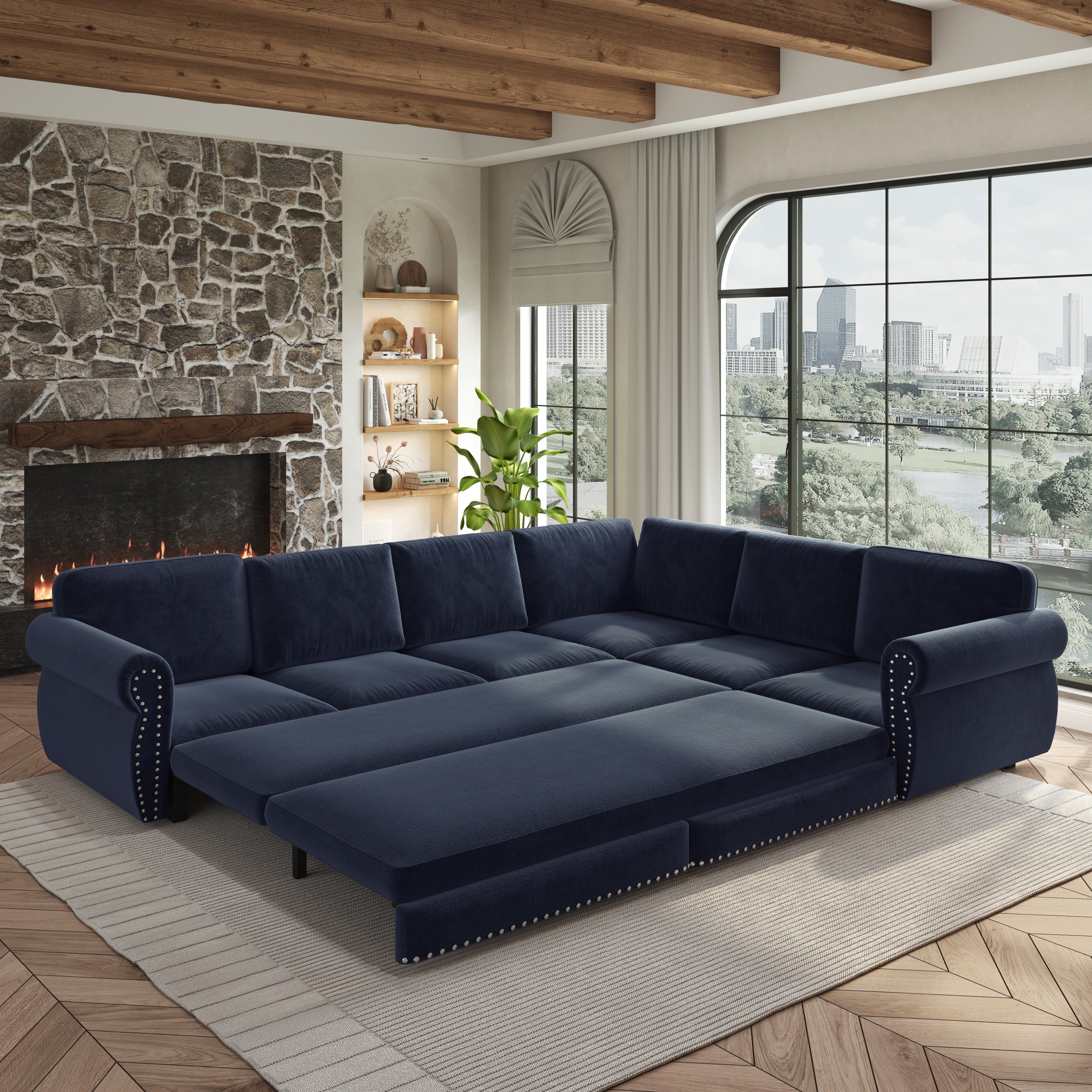 Buffalo 118" Chenille L-Shaped Sectional Sleeper Sofa