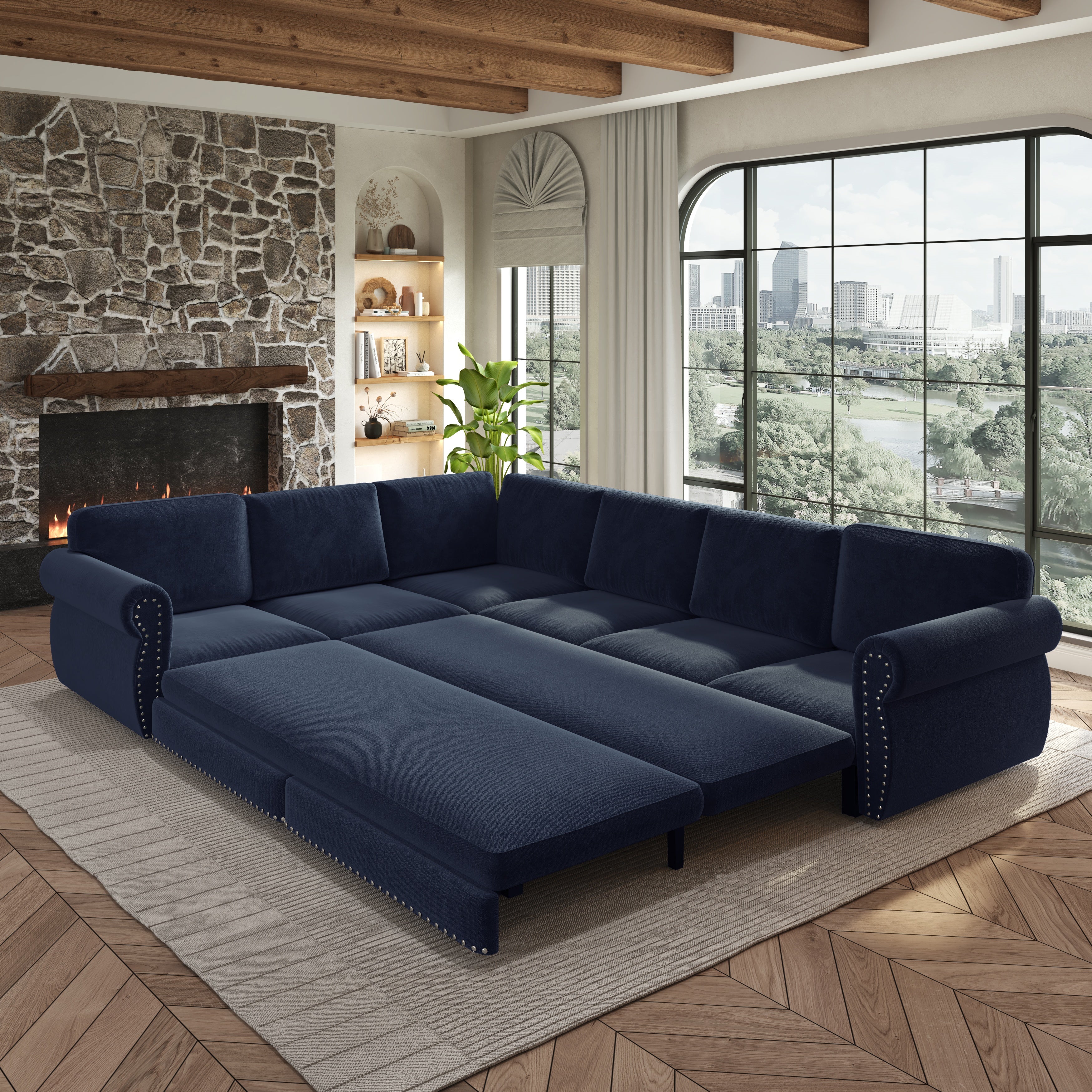 Buffalo 118" Chenille L-Shaped Sectional Sleeper Sofa