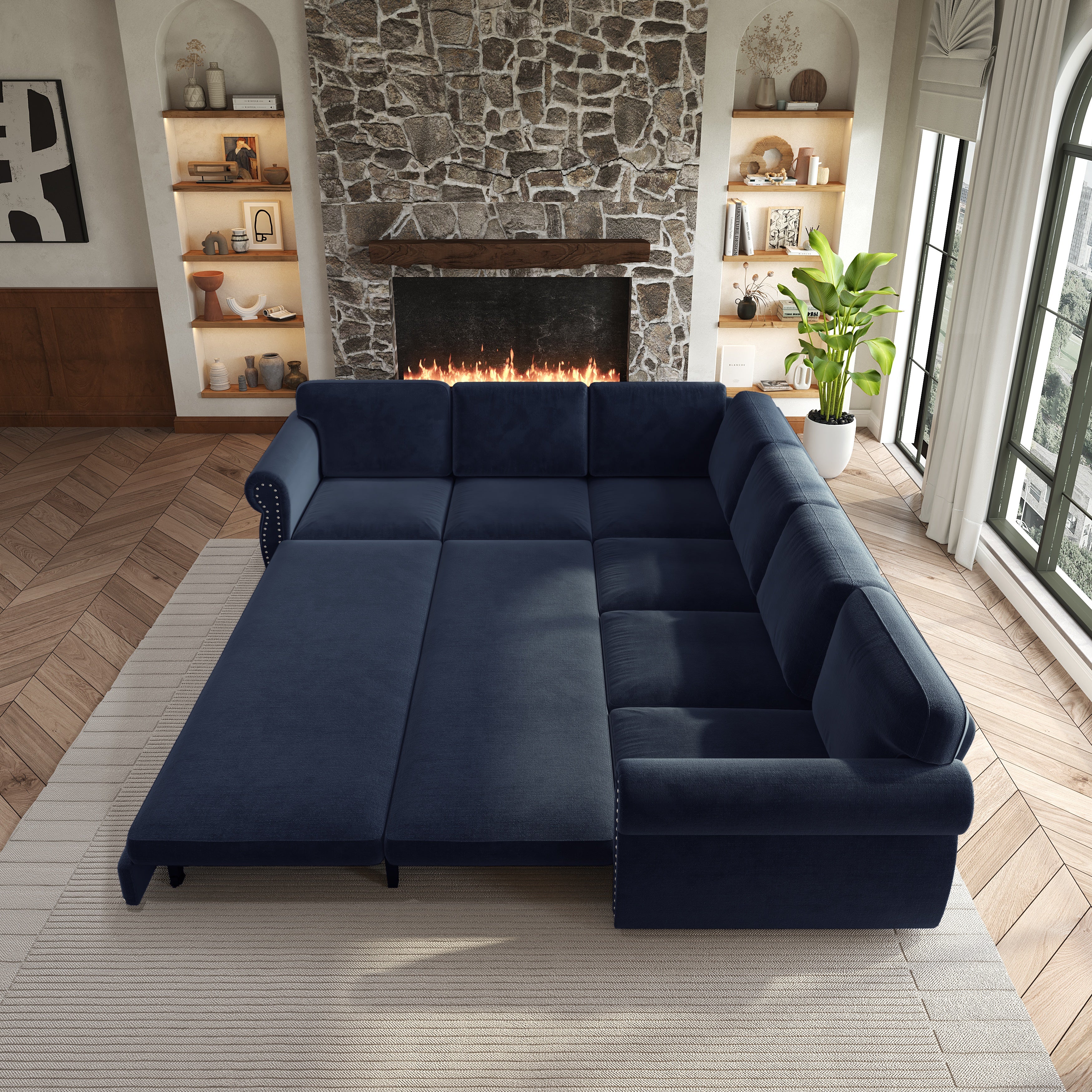 Buffalo 118" Chenille L-Shaped Sectional Sleeper Sofa