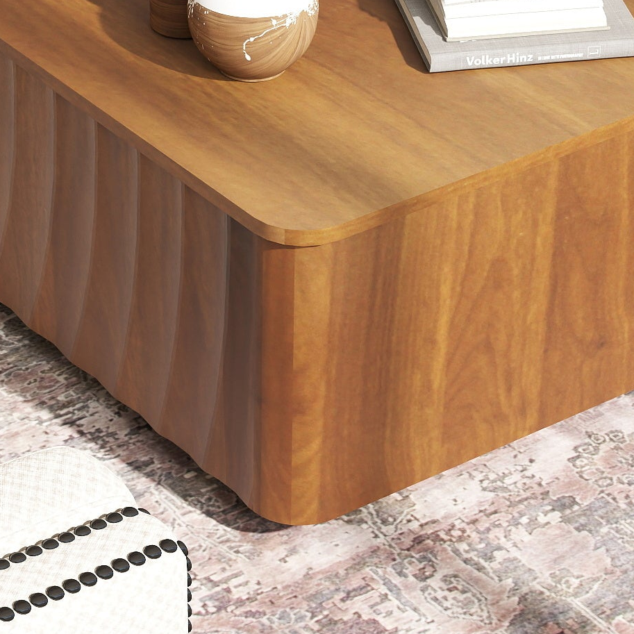 Grenoble 47'' Rectangle Coffee Table with Drawers and Sculptural Wave Pattern