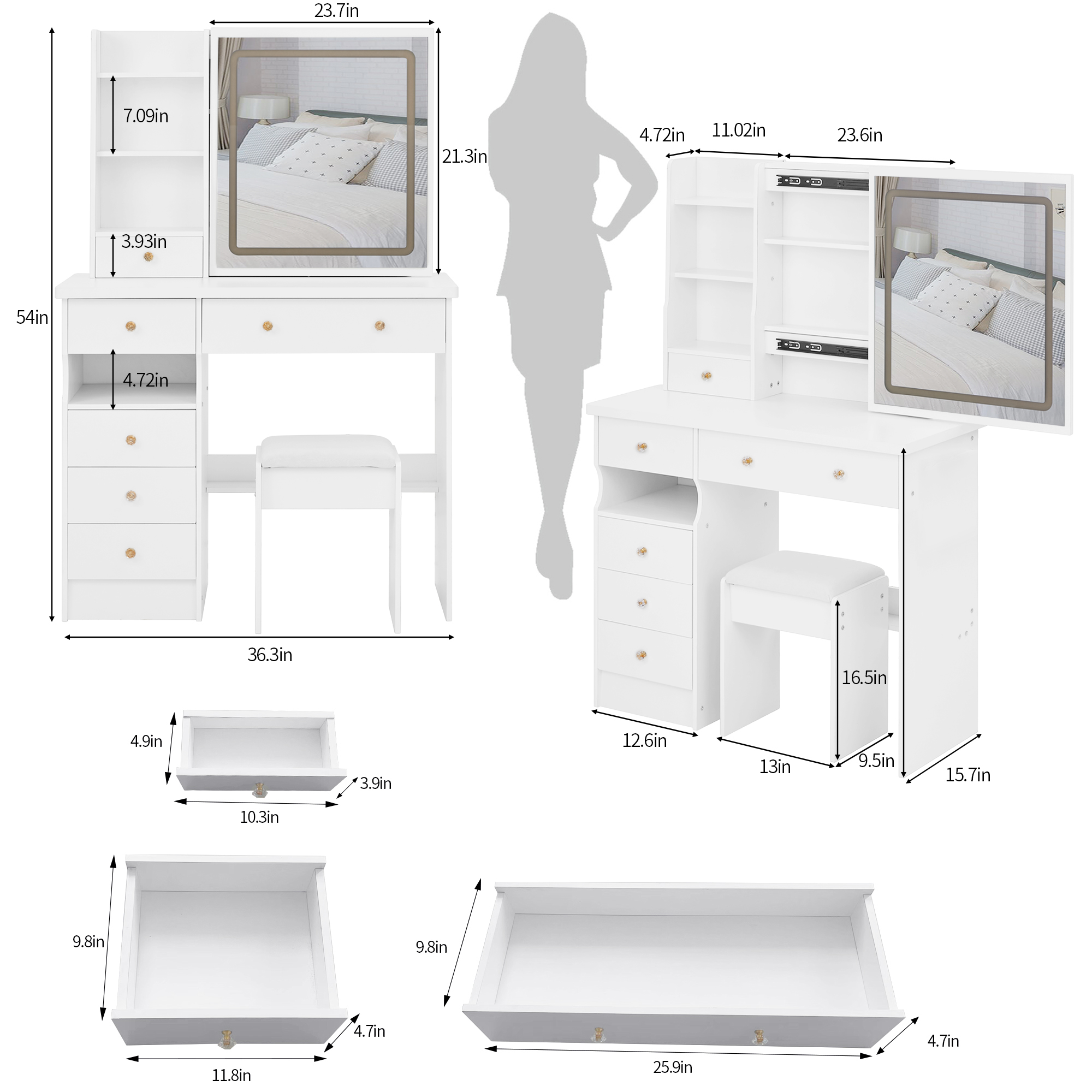 Mona 37" Vanity Set with LED Mirror