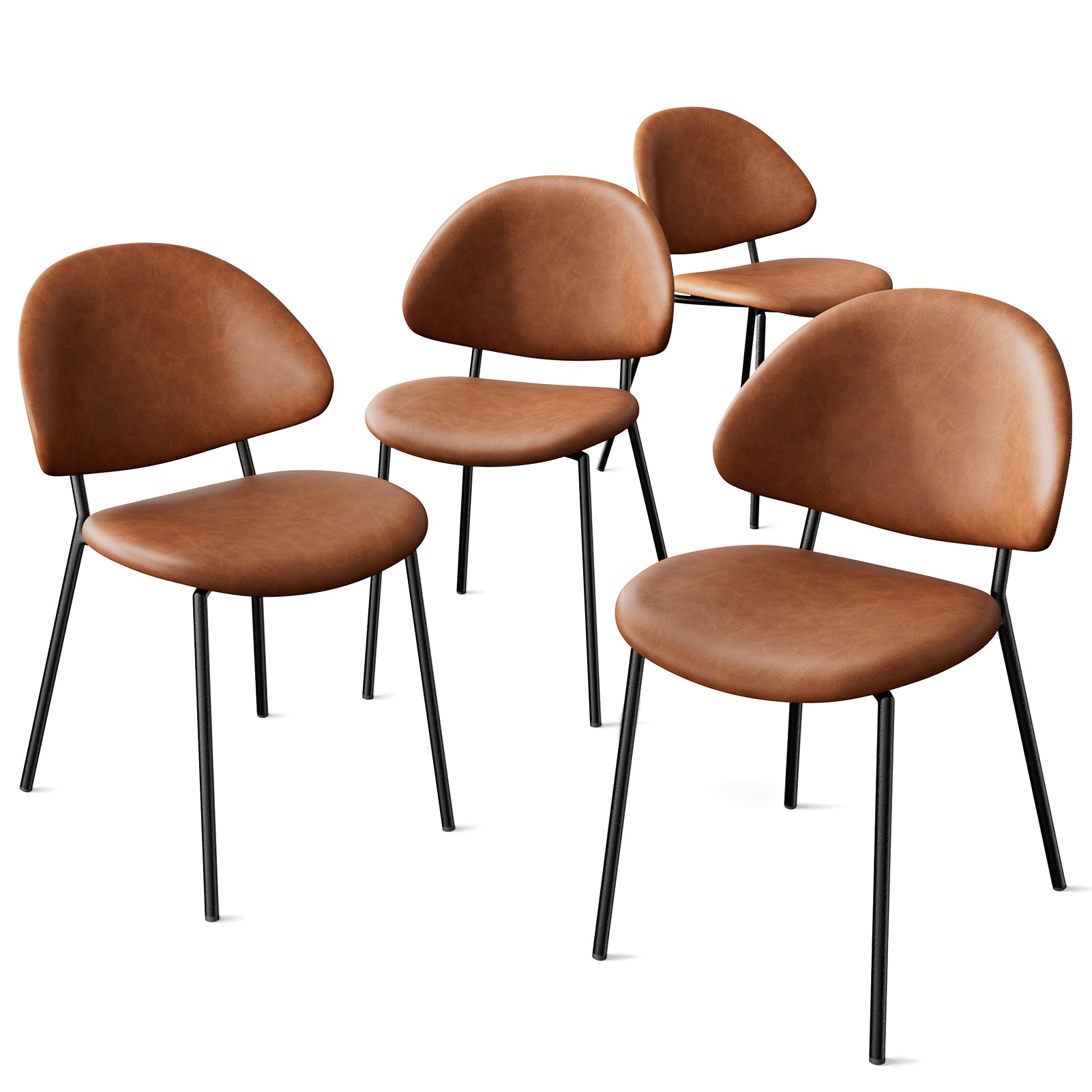 Hudson Mid-Century PU Leather Upholstered Dining Chairs Set of 4