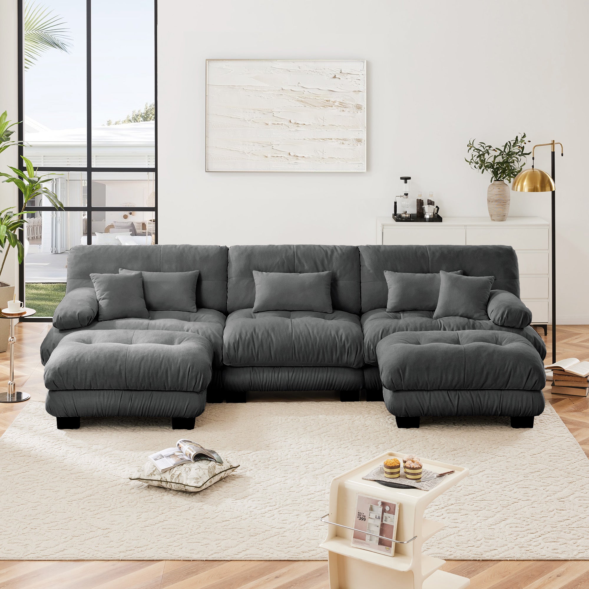 Monterey 134" Modular Chenille U-Shaped Cloud Sectional Sofa with 2 Ottomans