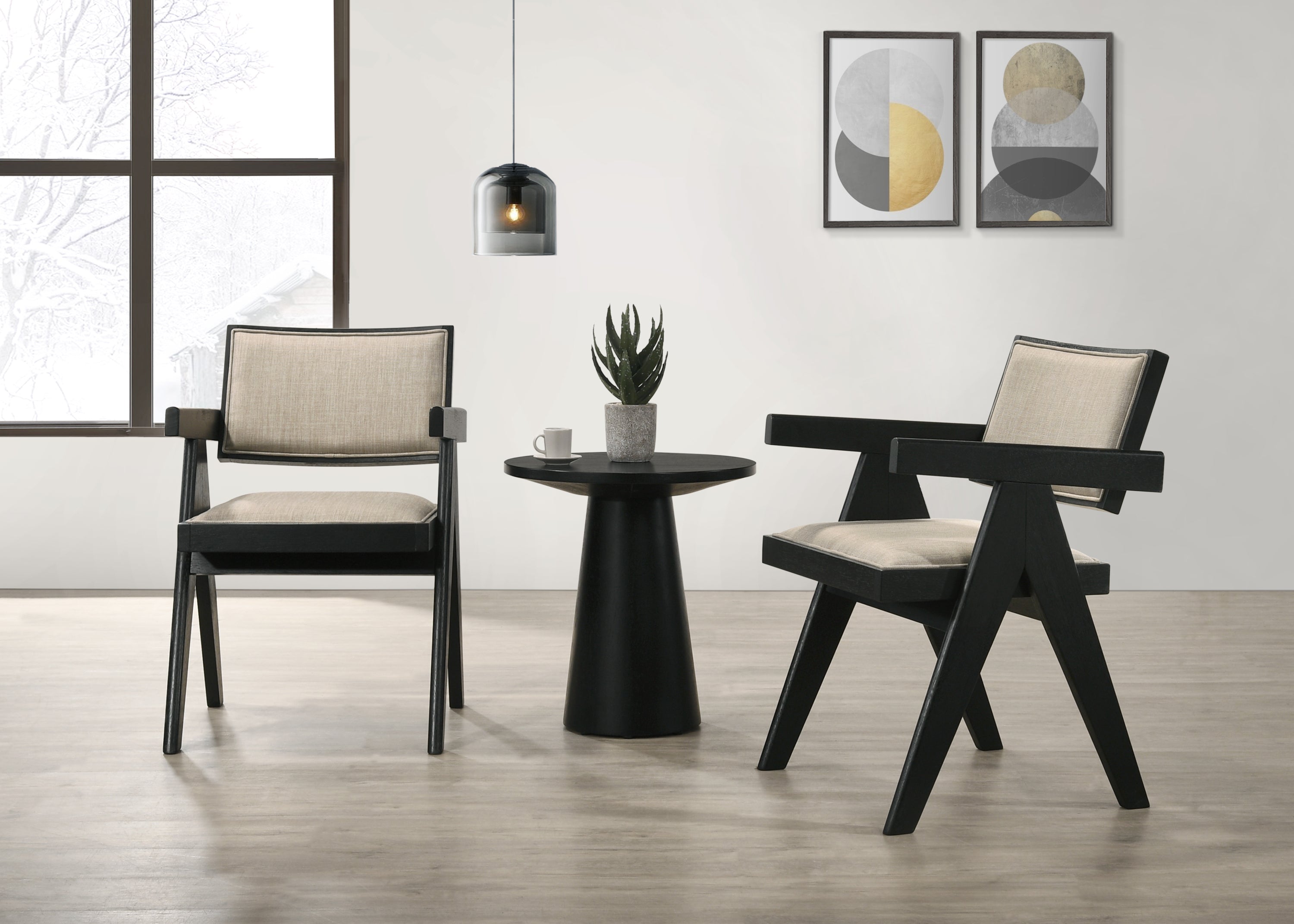 21'W 3-Piece Ebony Black Arm Chairs and Console Table Set with Pedestal Base