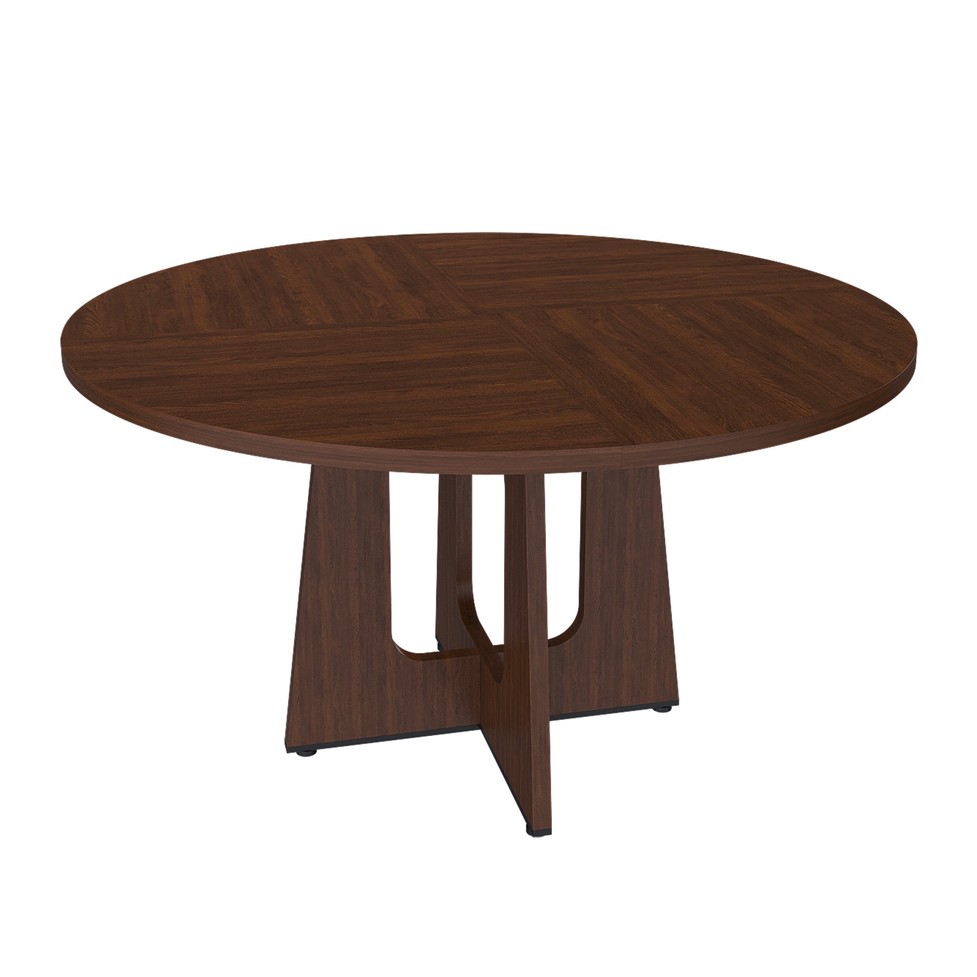 Spiced Round Dining Table for 4 - 47 Inch Farmhouse Kitchen Table with Wood Grain Finish, MDF and Iron Construction, 300lb Weight Capacity, Easy Assembly in Walnut