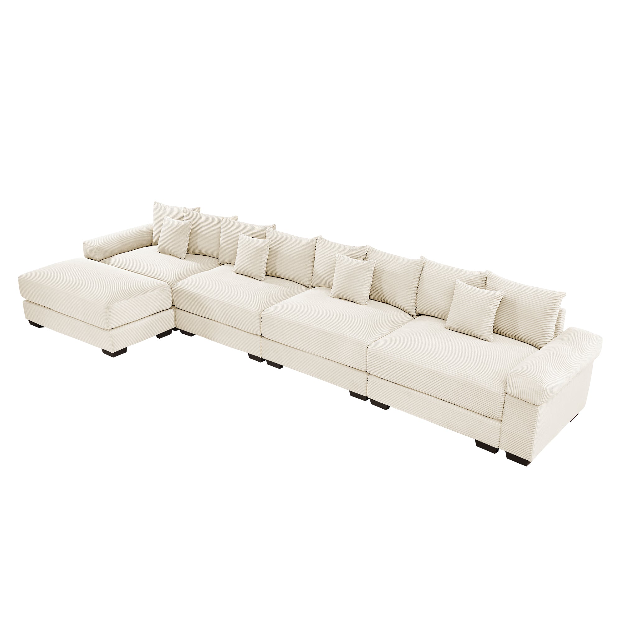Albany 168" Modular Corduroy Oversized Cloud L-Shaped Sectional Sofa with Ottoman