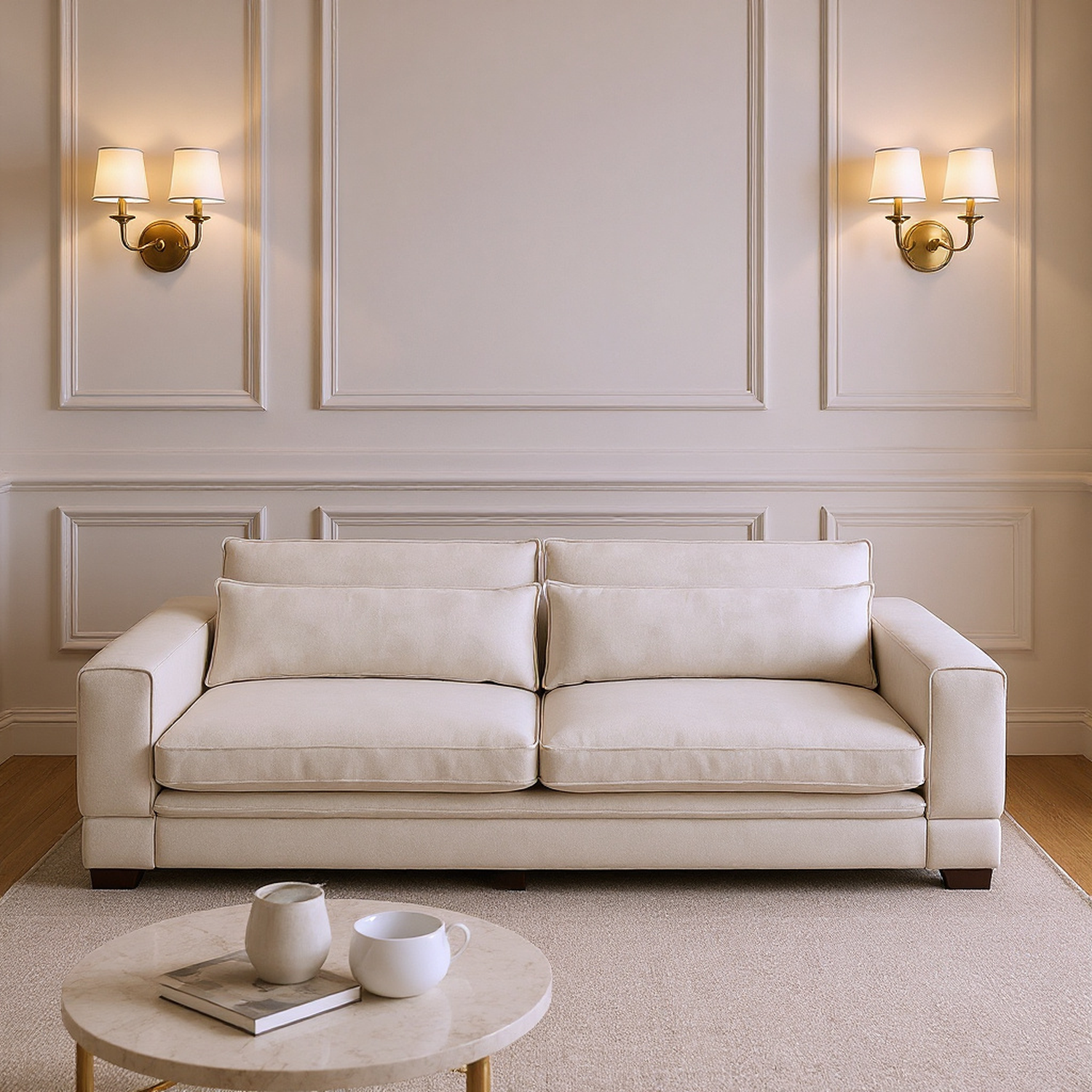 Mid-Century Sofa Couch Modern Upholstered Couch for Livingroom,Bedroom, Apartment, Home Office Beige