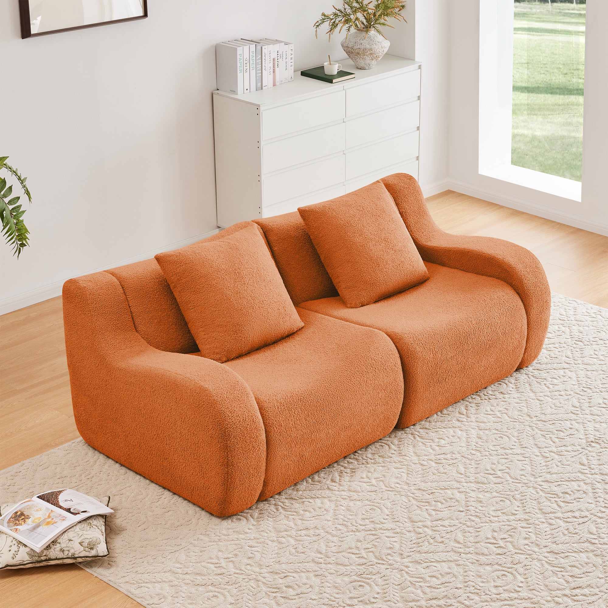 Chico 83" Teddy Fabric Loveseat Sofa with Streamlined Design and Pillows
