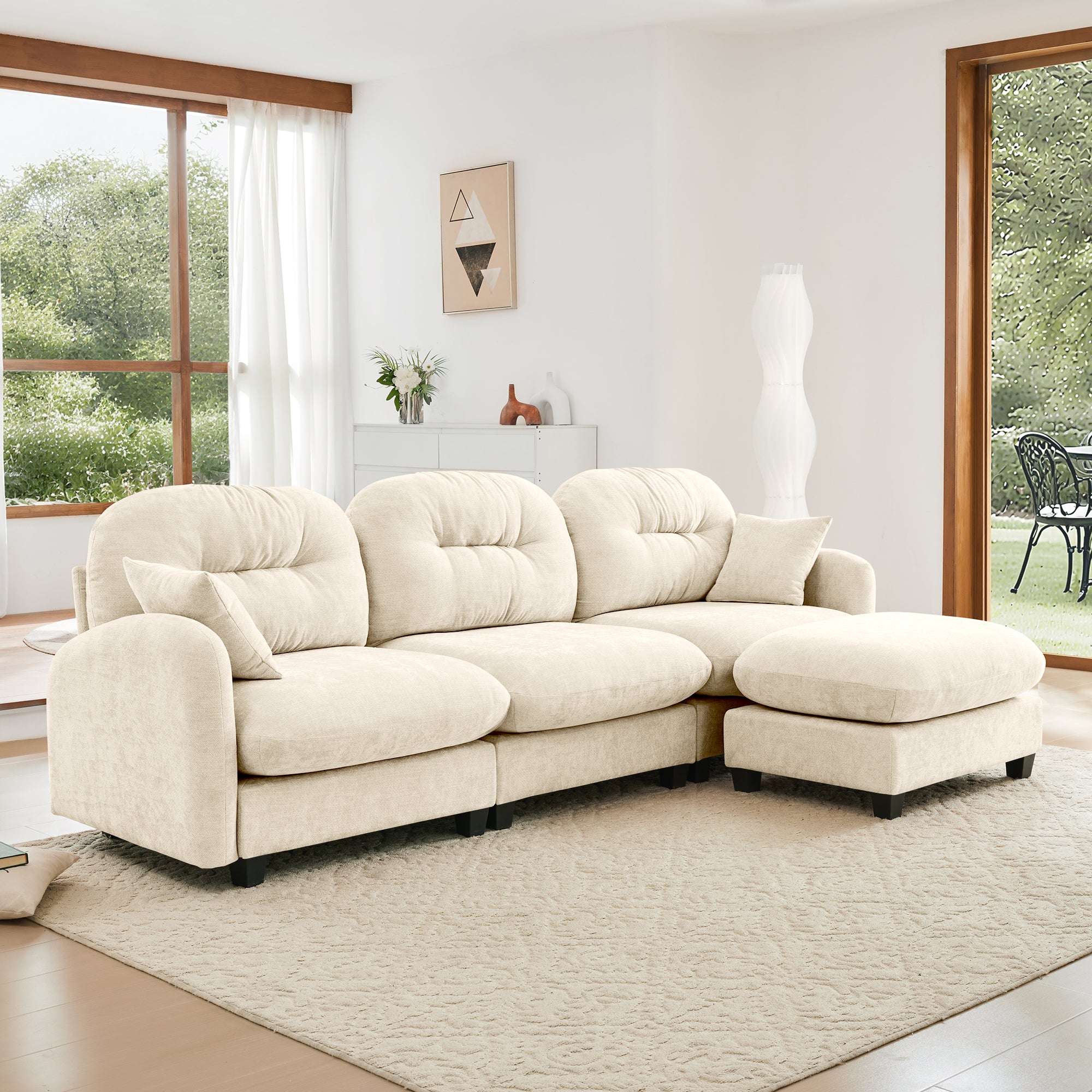 Roselyn 107" Modular Chenille Cloud L-Shaped Sectional Sofa with Ottoman