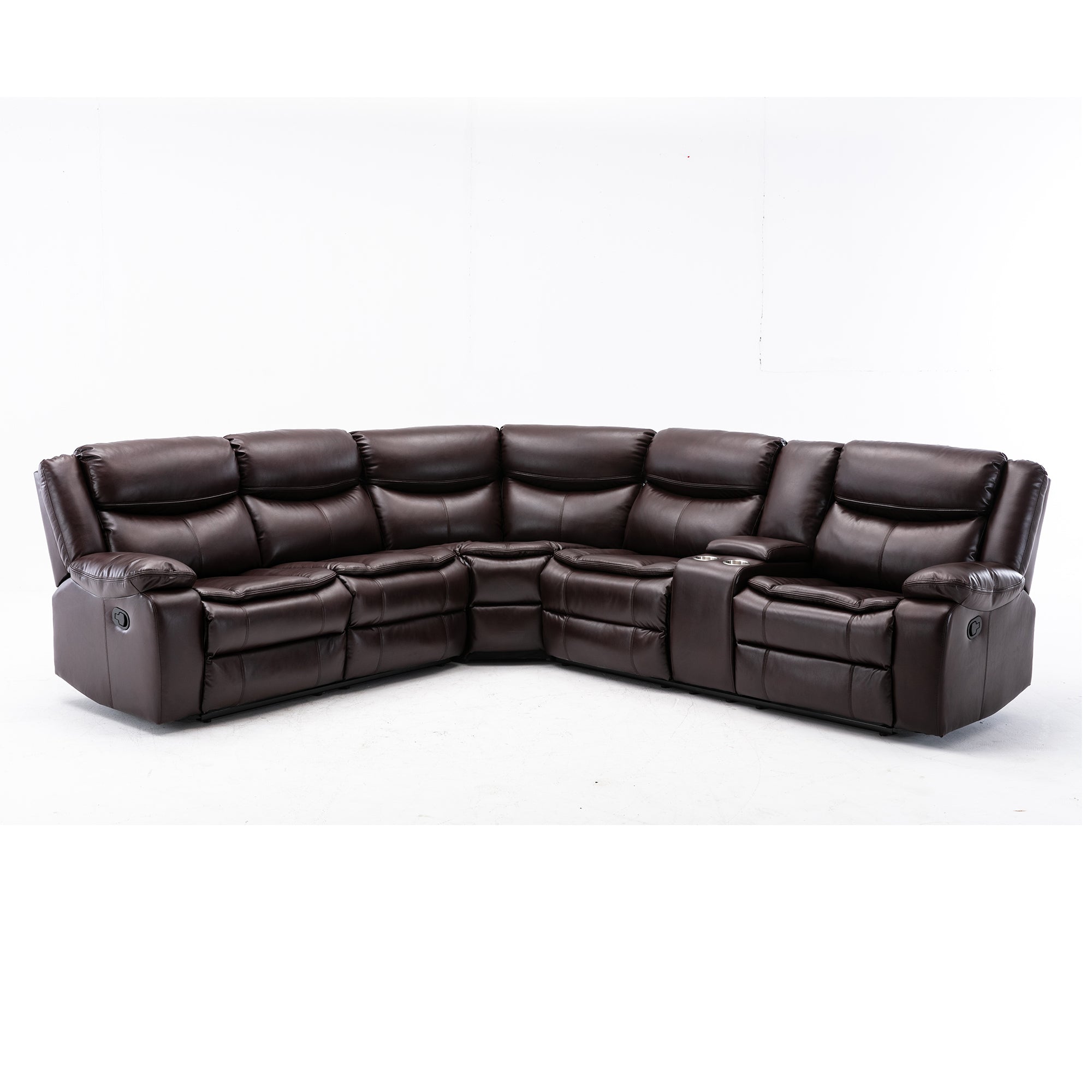 Timberline Faux Leather Reclining Sectional Sofa, Brown
