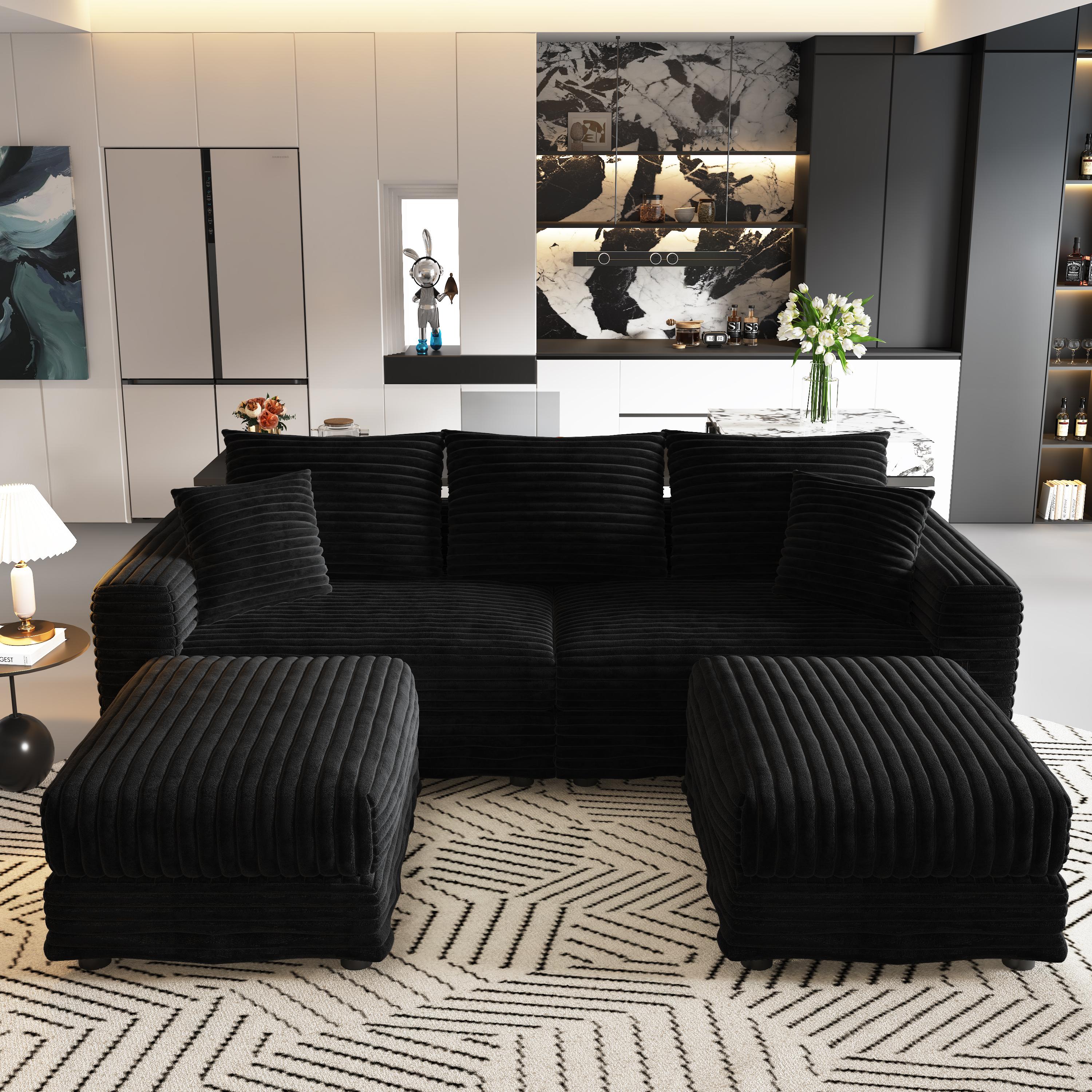 Norwalk 83" Modular Plush Corduroy U-Shaped Sectional Sofa with 2 Movable Ottomans