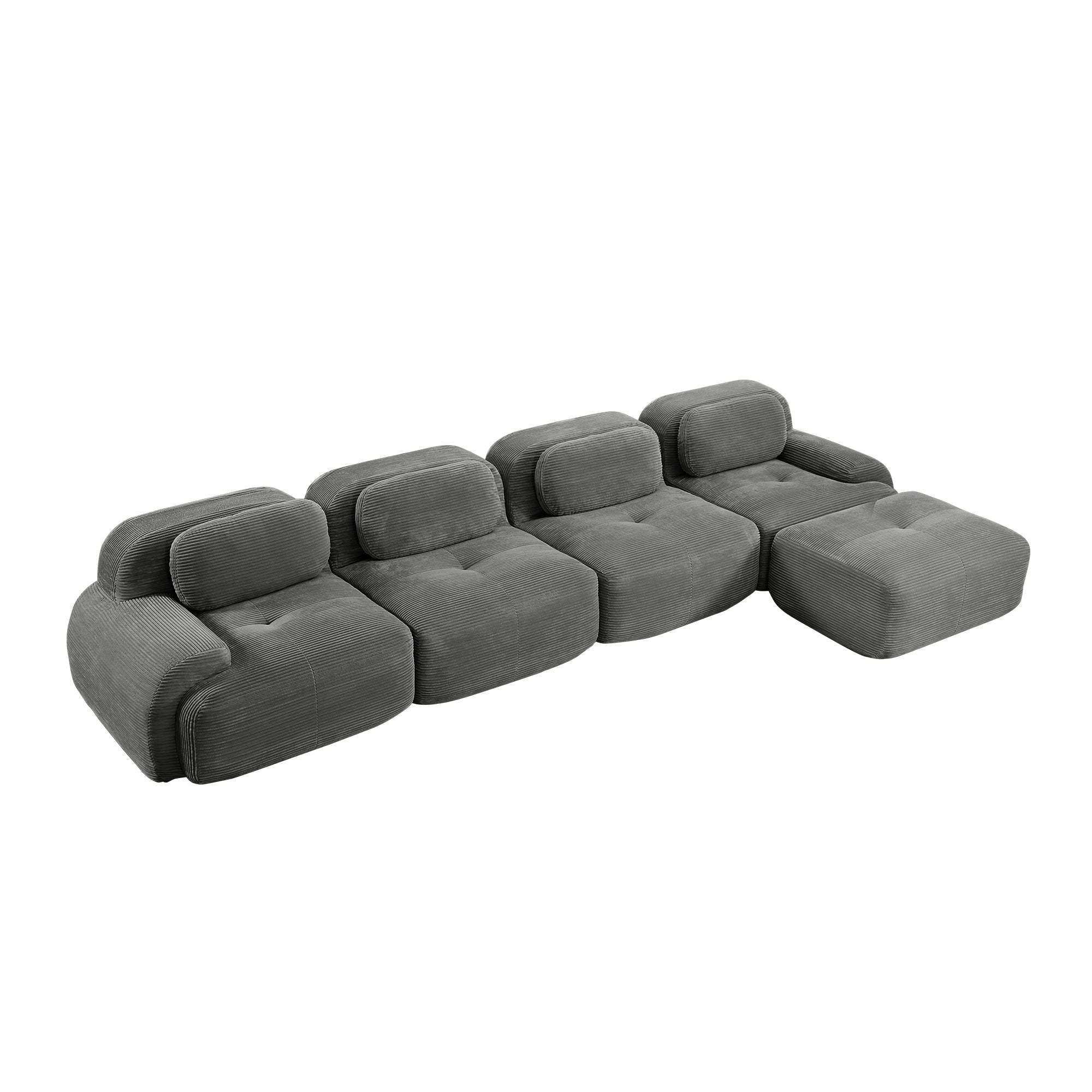 Anchorage 152" Modular Corduroy Cloud L-Shaped Sectional Sofa with Ottoman