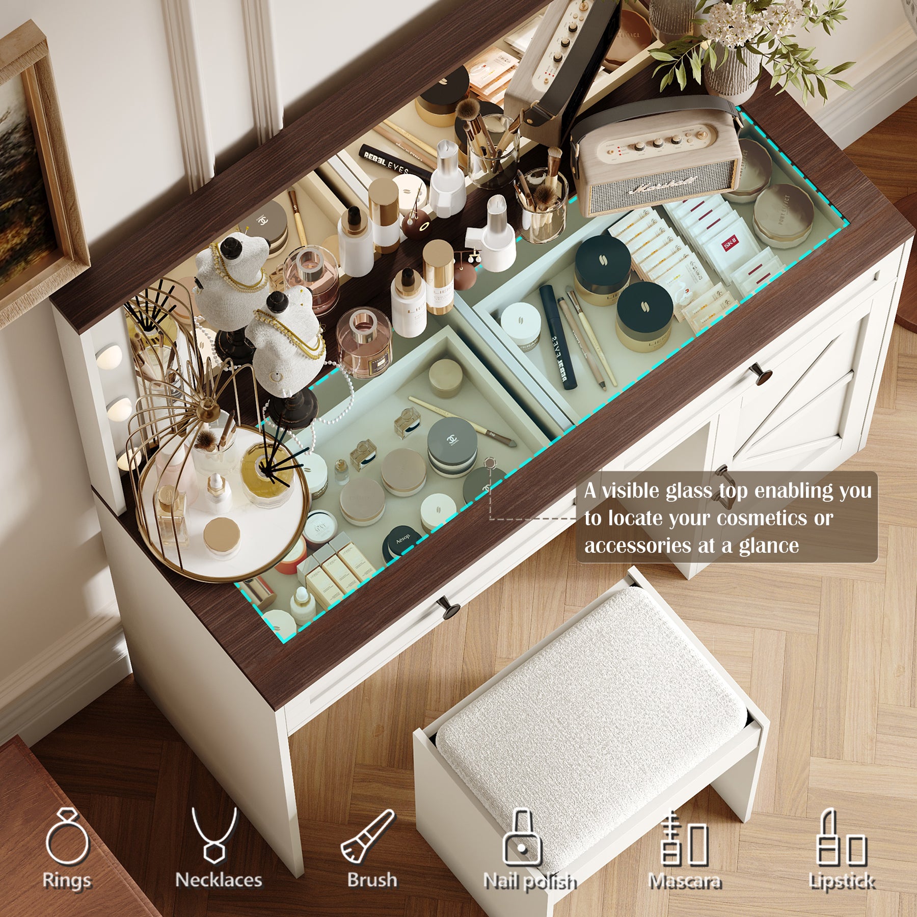 Arvika Makeup Vanity Table Set with Lighted Mirr